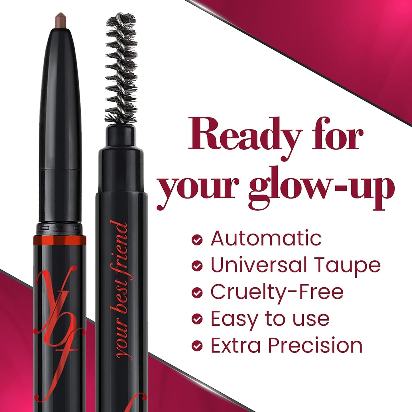 YBF Beauty Eyebrow Pencil - Universal Automatic Brow Pencil With Spoolie Brush - Perfect Eyebrow Makeup Shaper and Filler For Women - All Hair Colors & Skin Tones - Taupe Eyebrow Liner - 2 Pack