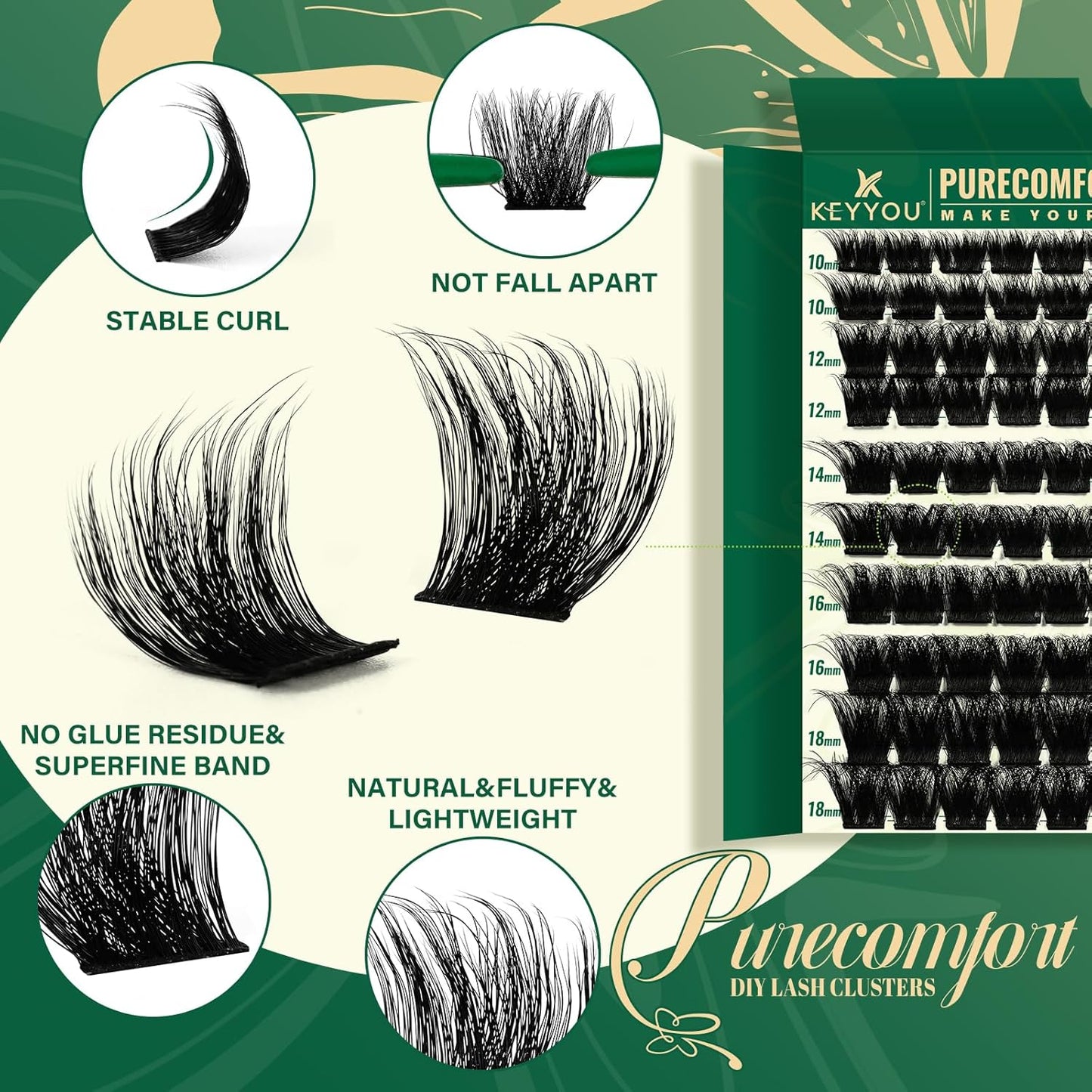 KEYYOU Lash Clusters 120pcs Eyelash Clusters 10-18mix D Curl Cluster Lashes Thick Super Soft Wispy DIY Eyelash Extension at Home(PC03-D-10-18MIX)