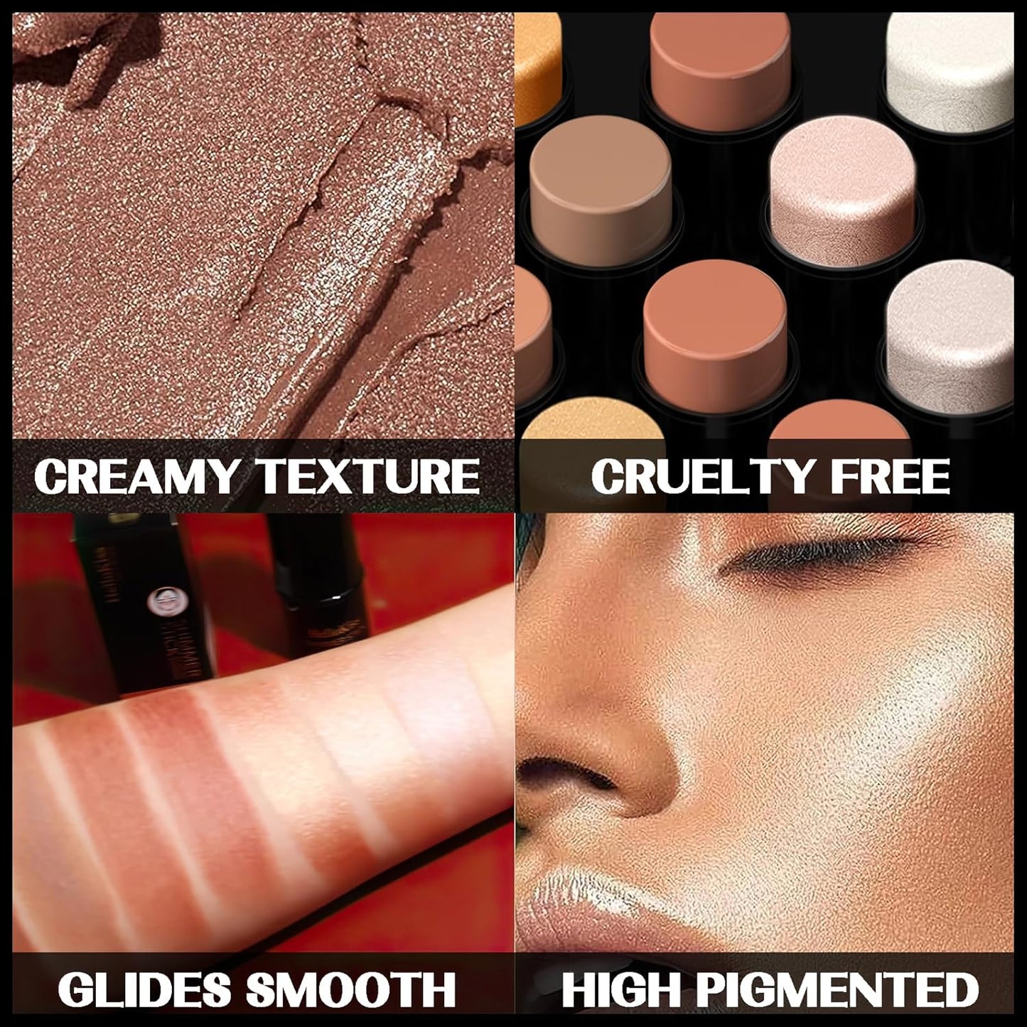 MIELIKKI 2Pcs Cream Contour Stick Makeup, Highlighter Stick and Bronzer Stick for Face Sculpting, Easy to Apply & Blend, Long Lasting, Waterproof, Matte Finish,0106