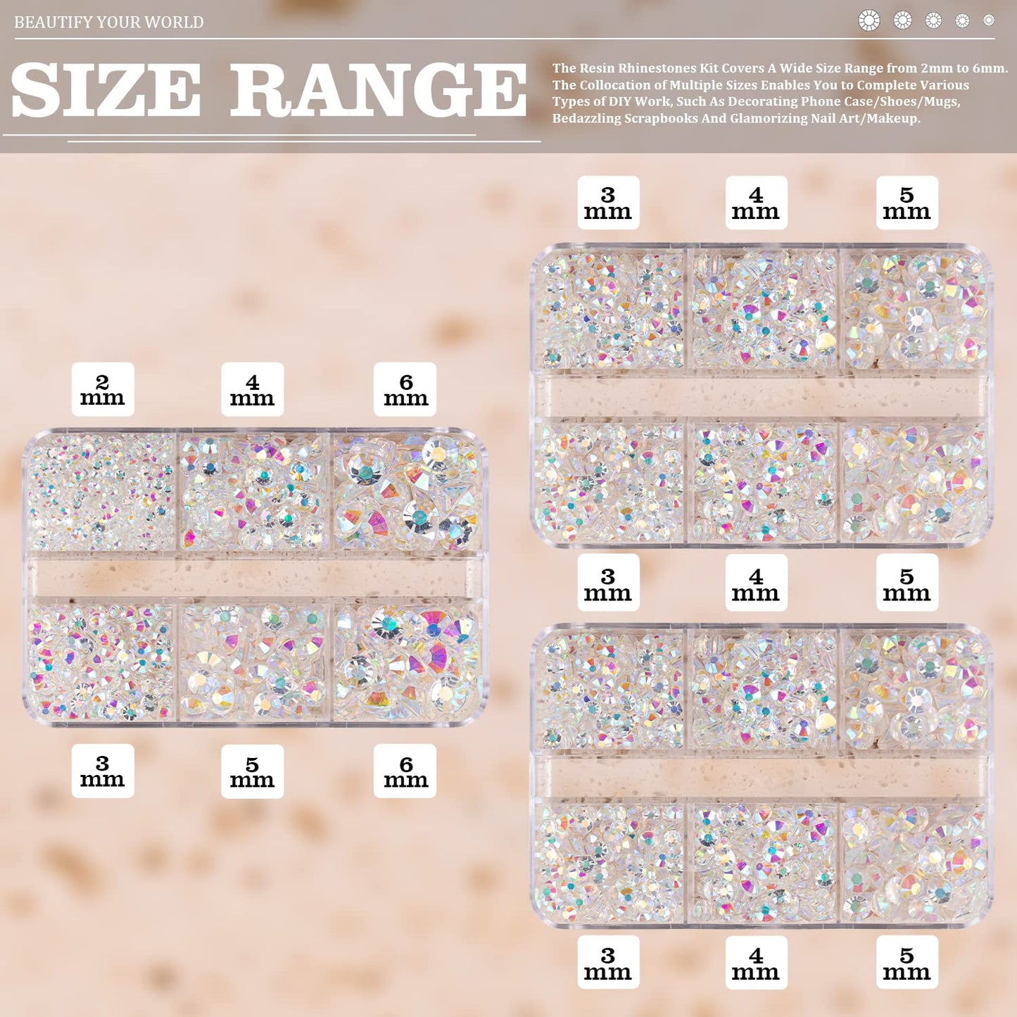 Resin Rhinestones Crafting, 2/3/4/5/6mm Flatback Jelly Rhinestones, 3 Box Transparent AB Non Hotfix Crystal Gems for Bedazzling Crafts Mugs Tumblers Clothes Makeup Nail