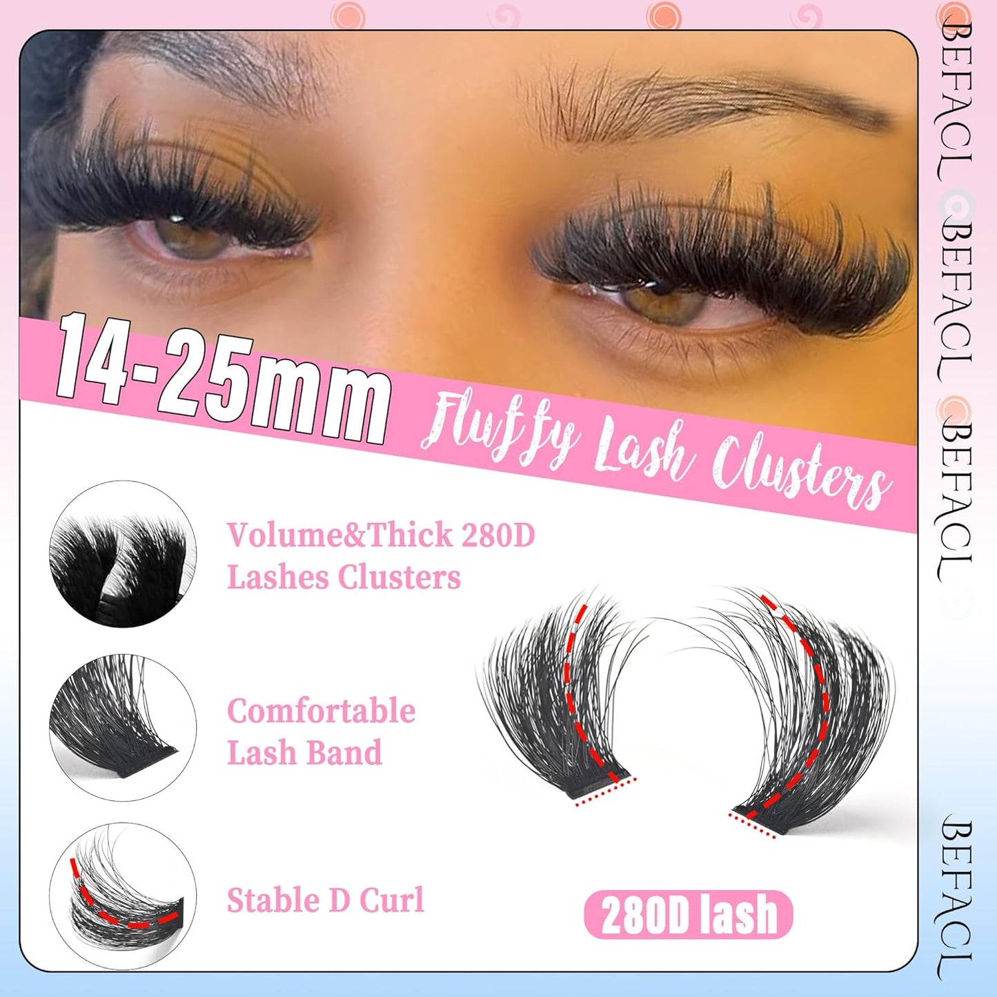 Lash Clusters Fluffy Eyelash Extensions 280D Individual Eyelashes 14-25mm DIY Lashes Extension Mega Volume False Eyelashes by BEFACL(Dramatic)