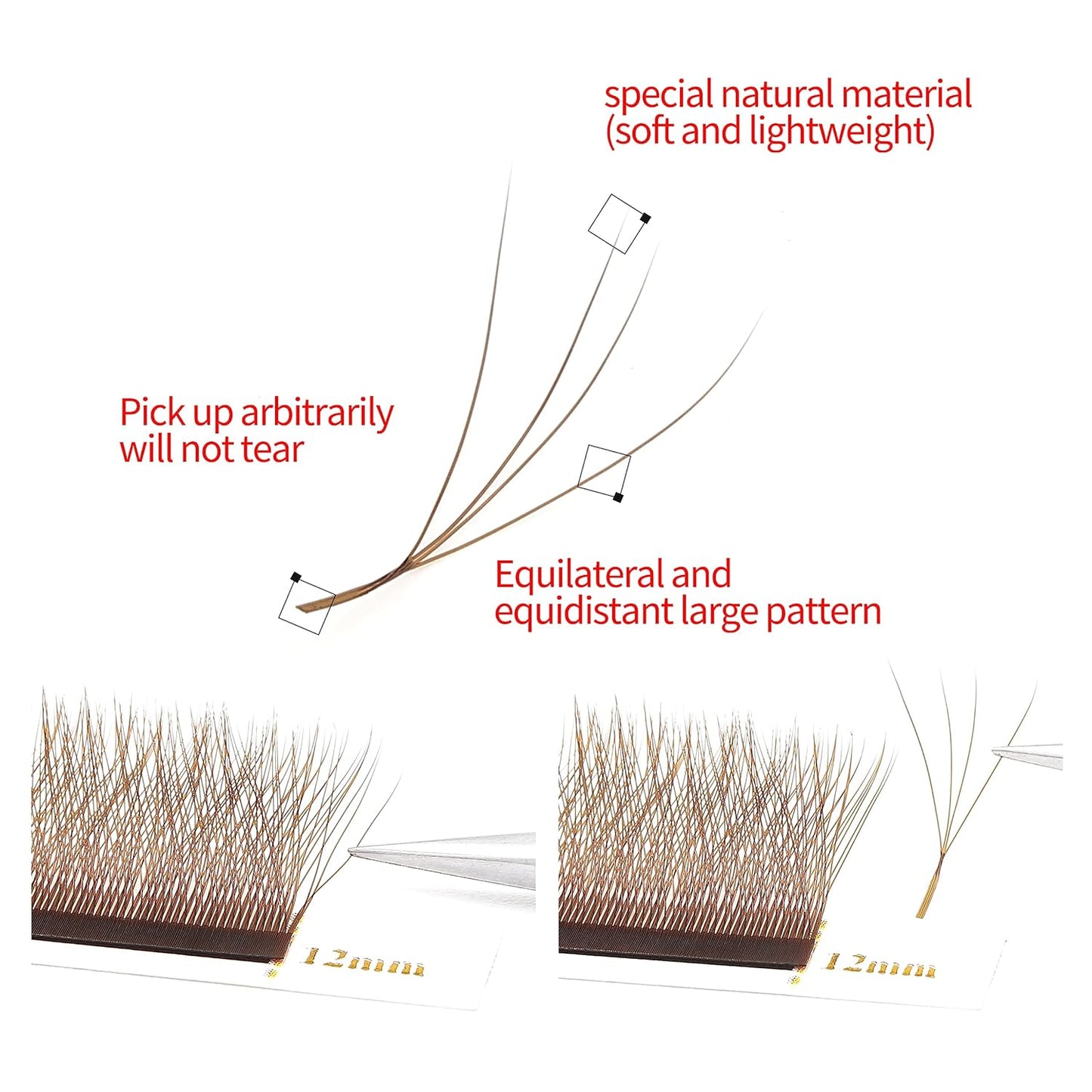 Lash Extensions Brown 4D W Eyelash Extensions W Shape 0.07mm Thickness C Curl 14mm Premade Fans Lashes Colored Lash Extension Volume Lashes Individual Lashes(W-Brown-4D-0.07-C,14mm)