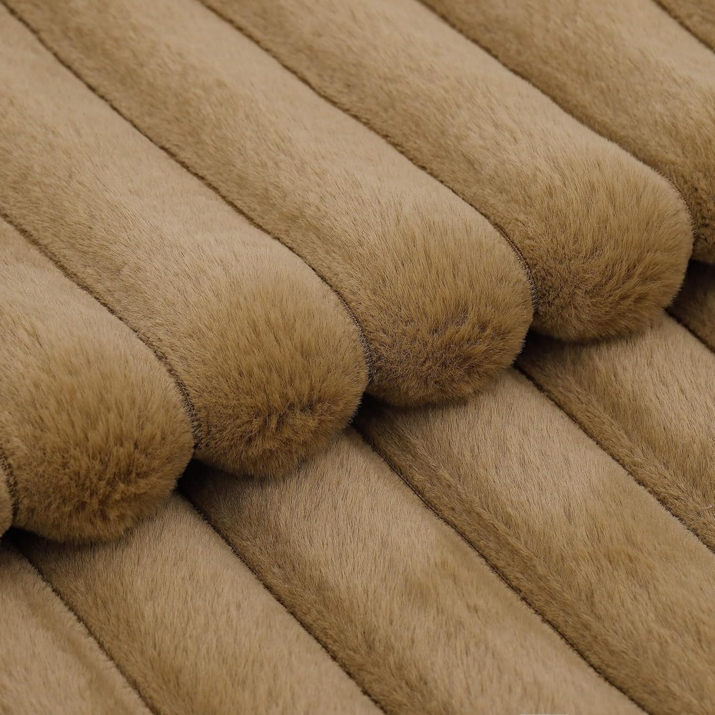 MADIZZ Set of 2 Faux Wool Plush Decorative Throw Pillow Covers 22x22 Inch Camel Fluffy Striped Soft Decorative Cushion Cover for Sofa Bedroom Pillow Shell