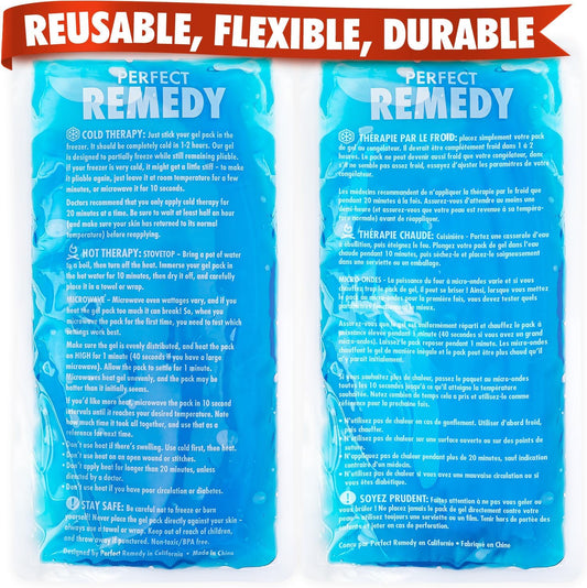 Perfect Remedy 2-Pack Gel Ice Packs for Injuries Reusable, Hot & Cold Pack That’s Durable, Soft & Flexible, Fast Relief & Recovery (Blue, Reg 2PK)