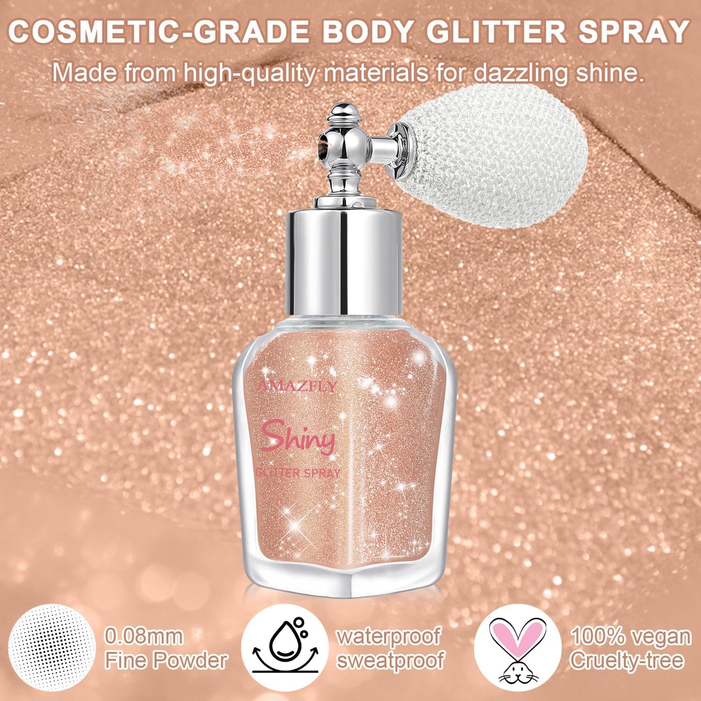 Hair and Body Glitter Spray, Shimmering Powder Sparkle Powder Makeup, Glitter Loose Sparkle Makeup for Body Highlighter,Festival Prom Rave Accessories (Champagne)