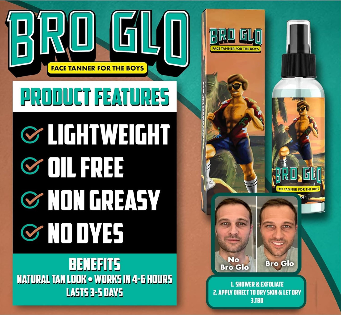 Self Tanner for The Boys - Quick Application Foam Mousse - Easy Sunless Tan For Your Face - Oil Free Water Based for Faster Skin Drying - Natural Sun Kissed Bronze Color Perfect for Men - Beach and Pool Not Required 3.4 FL oz