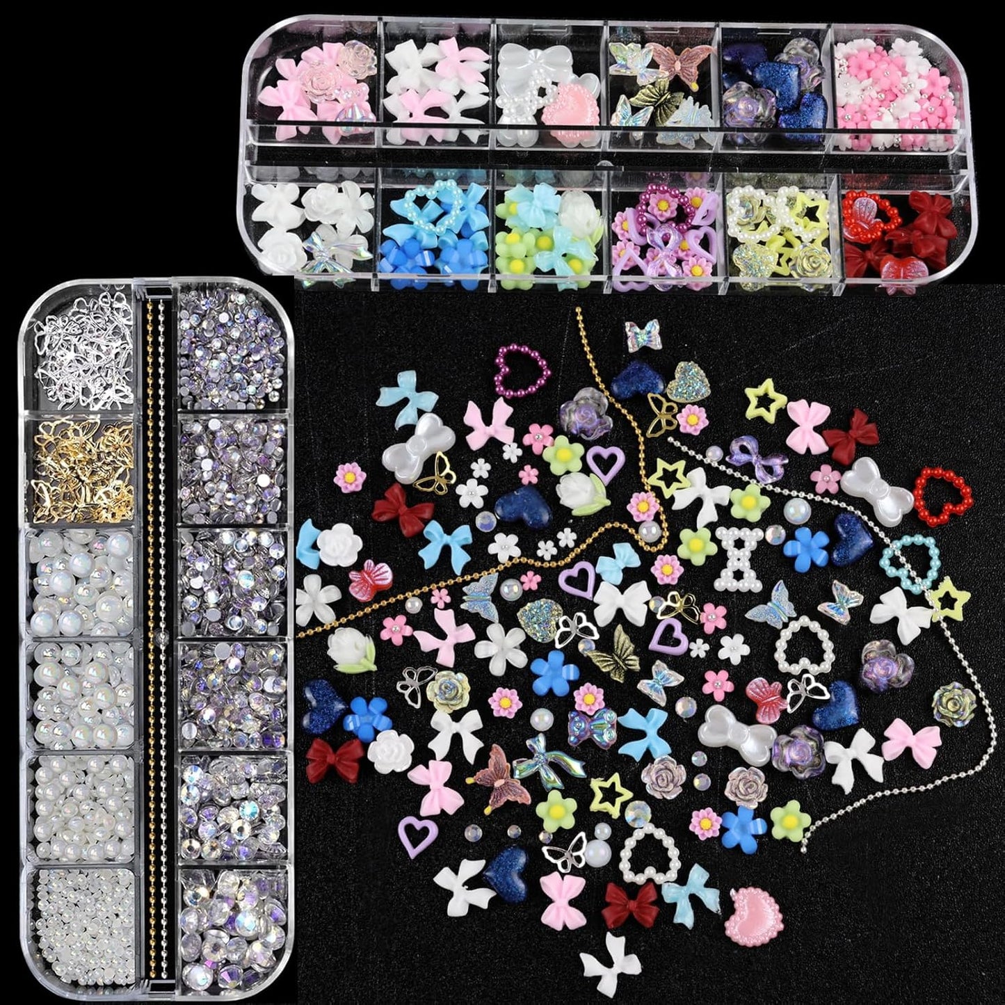 Nail Art Charms Flatback Nail Pearls Rhinestones with Rhinestones Glue Gel Flower Butterfly Nails Gems Supplies Accessories Clear Rhinestone for Women Nails Design Decoration