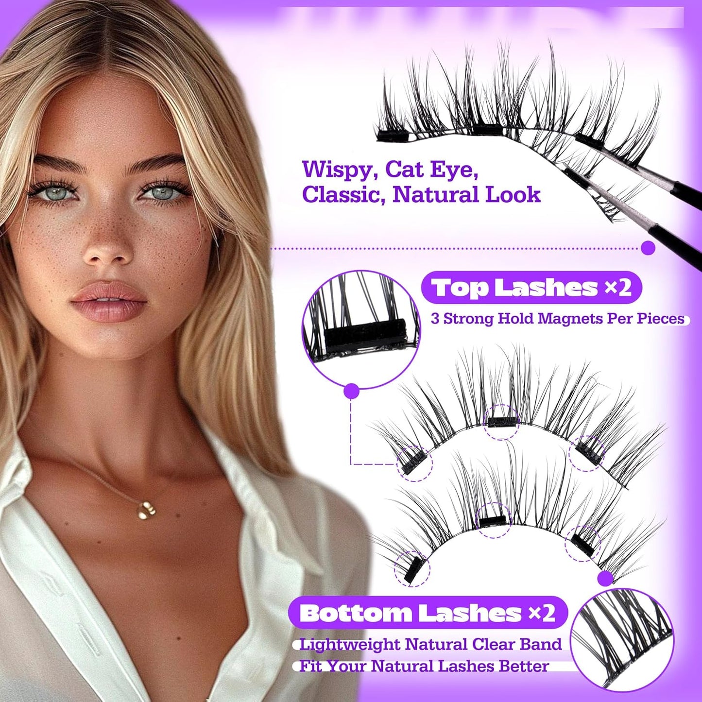 Magnetic Eyelashes with Applicator Wispy Magnetic Eyelashes Natural Look Reusable Press on Lashes without Eyeliner No Glue Needed Lashes 2 Styles Mix False Lashes by JIMIRE