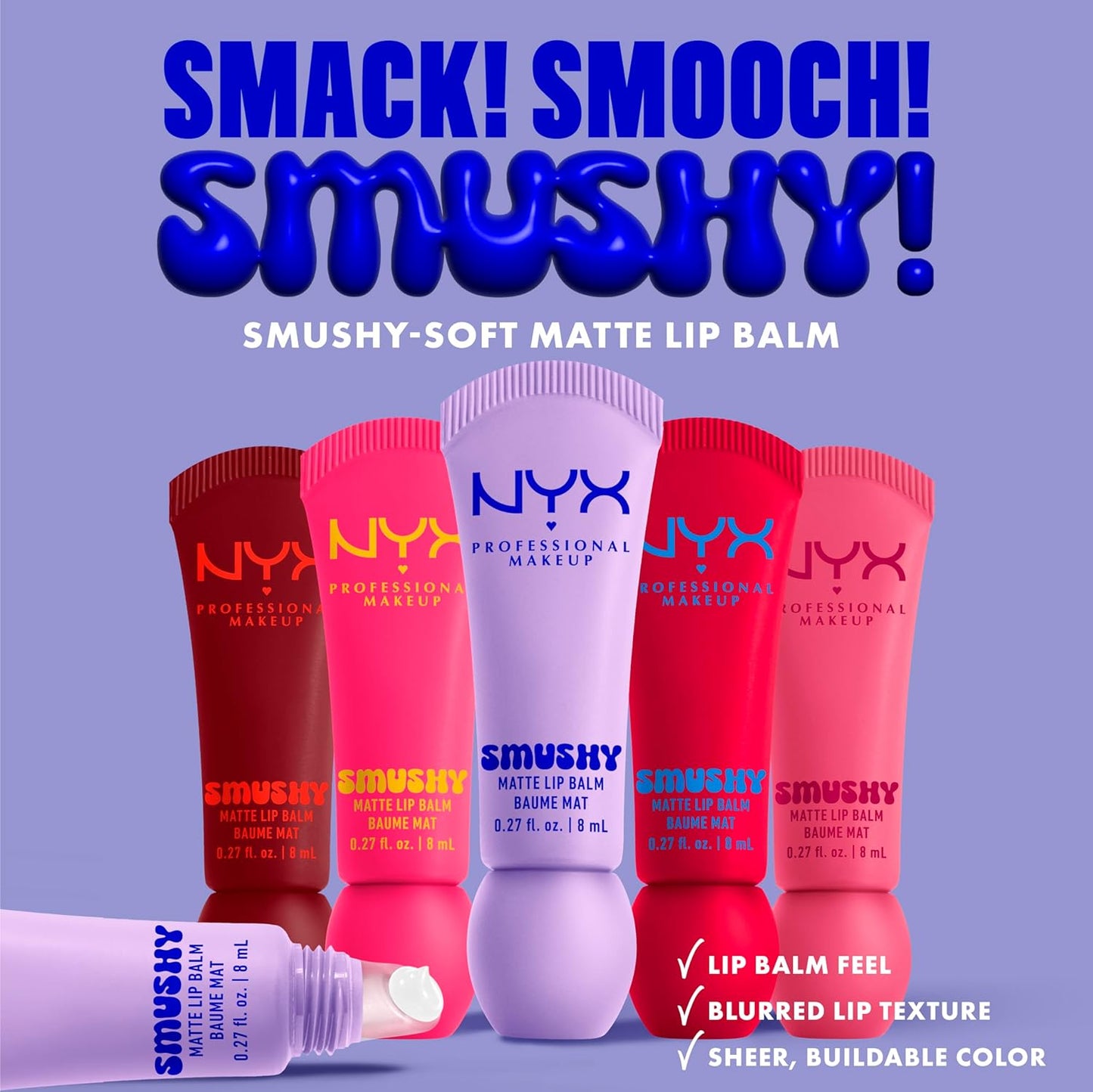 NYX PROFESSIONAL MAKEUP Smushy Matte Lip Balm, Tinted Lip Moisturizer with Soft, Matte Finish - Soft Smile (Soft Nude)