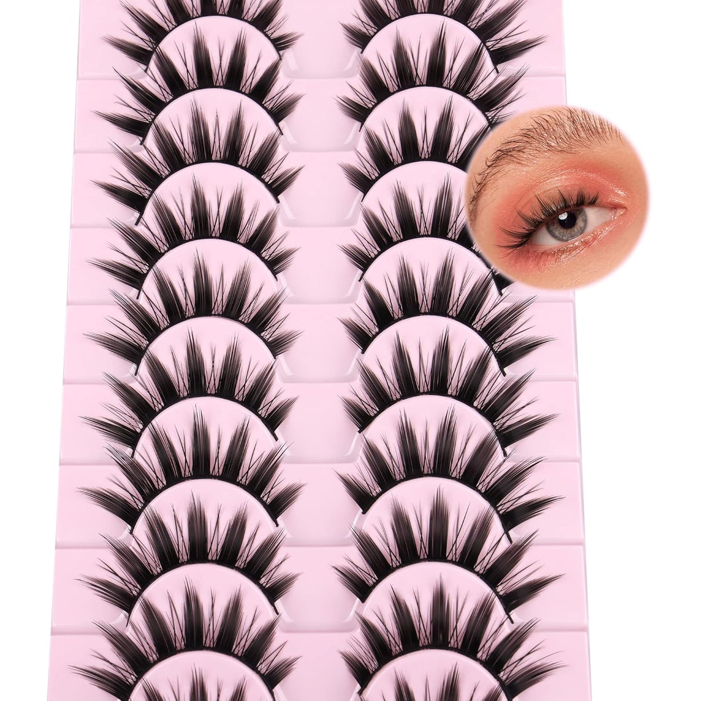 False Eyelashes 10 Pairs Manga Lashes Japanese Style Anime Thick Cosplay Lashes Natural Look 16MM Spiky 8D Wispy Faux Mink Lashes Full Strip Doll Lashes by FANXITON