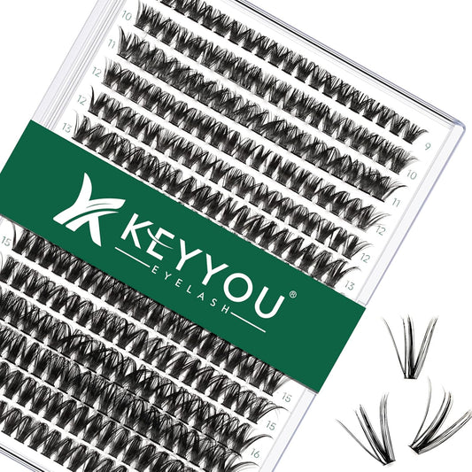 Lash Clusters 300pcs Individual Lashes 50D 0.07D Curl 9-18MIX DIY Eyelash Extension KEYYOU Large Tray Volume Soft&Natural Cluster Lashes(50D-0.07D,9-18MIX）
