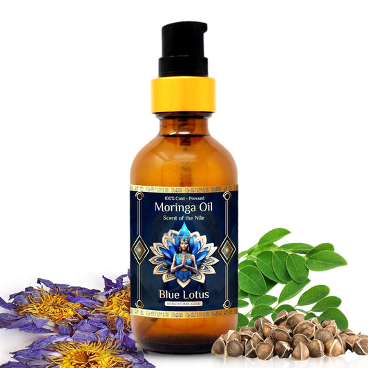 Pure Organic Moringa Oil with Blue Lotus Flower | Deep Hydrating & Anti-Aging Ritual Oil for Skin, Hair & Nails | Premium 100% Cold Pressed Moringa Seed Extraction, Nourishes & Hydrates Skin 1oz.
