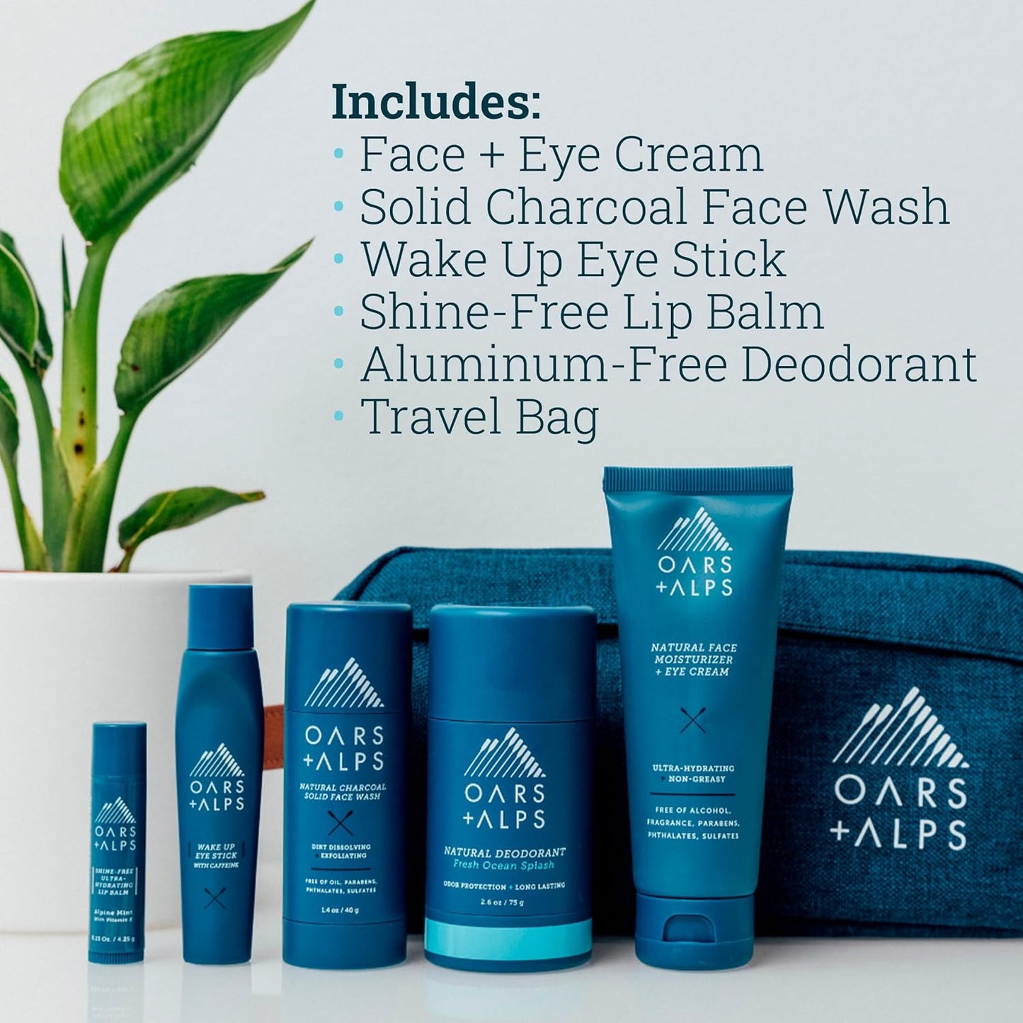 Oars + Alps Ultimate Oarsman Skin Care Kit for Men, Includes Face Wash, Eye Roller, Deodorant, Lip Balm, Moisturizer, and Travel Bag, TSA Friendly, 5 Items Total