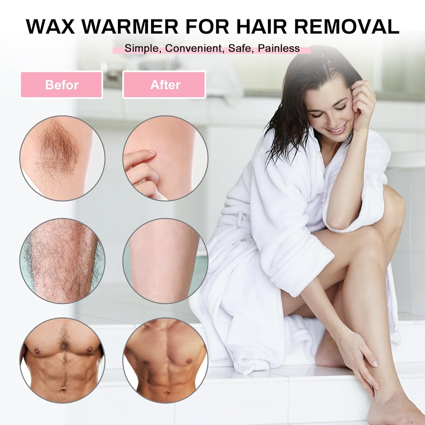 Professional Waxing Kit Wax Warmer Single Pot Wax Heater Machine for Hair Removal, Large Waxing Pot with Non-Stick Easy Clean Pot, 50 Sticks & 20 Collar, for Spa Salon Beauty Esthetician Home (Black)