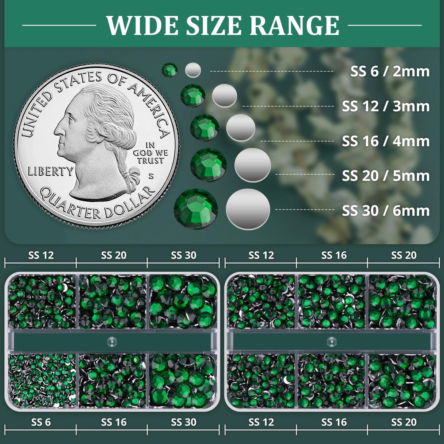 Resin Rhinestones for Crafting, 2 Boxeses Dark Green Multi Sizes Flatback Bedazzling Crystals for Crafts Nail Art Deco, Non Hotfix Gems Charms for Tumbler Shoes Clothing Fabric Face Makeup