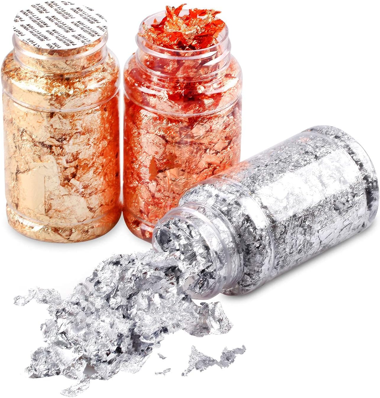 Gilding Flakes Set,Gold Foil Flakes for Resin,3 Bottles Metallic Foil Flakes for Resin Jewelry Making,Nails,Painting Art,Crafts and Slime(Gold, Silver, Copper Colors)
