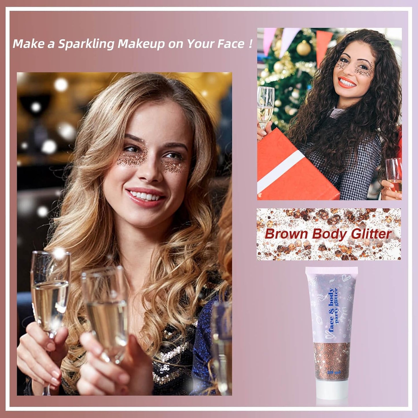 MEICOLY Brown Body Glitter,Deer Maroon Face Glitter Gel,Mermaid Sequins Halloween Glitter Face Paint,Chunky Glitter for Face Body Eye Lip Hair,Glitter Makeup for Women and Kids