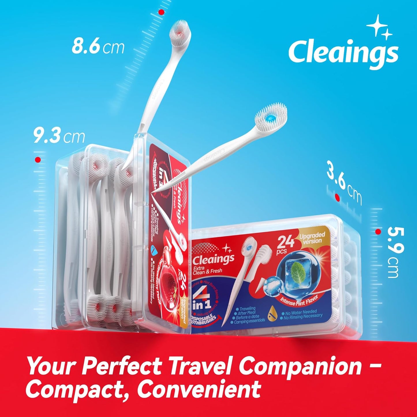 cleaings® Mini Disposable Toothbrush Set with Toothpaste – Travel Essentials, Portable Toothbrush for Women & Men, Camping, Road Trip, Vacation, 24 Count-Ice Peach Flavor（Pack of 1）