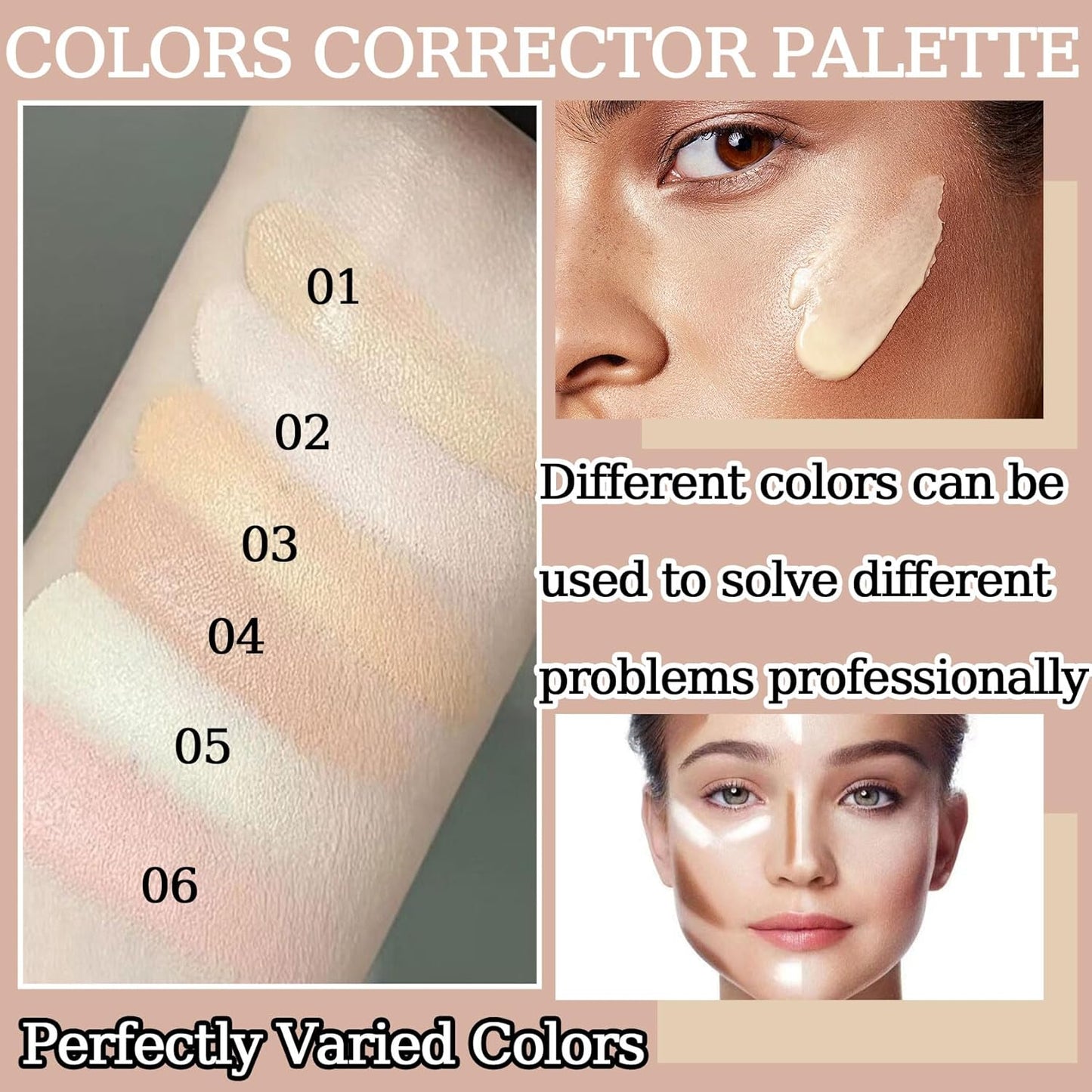 6 Colors Correcting Concealer Palette,Colors Corrector Palette,Moisturizing Full Coverage Liquid Foundation Cream Contour Makeup Palette with Brush