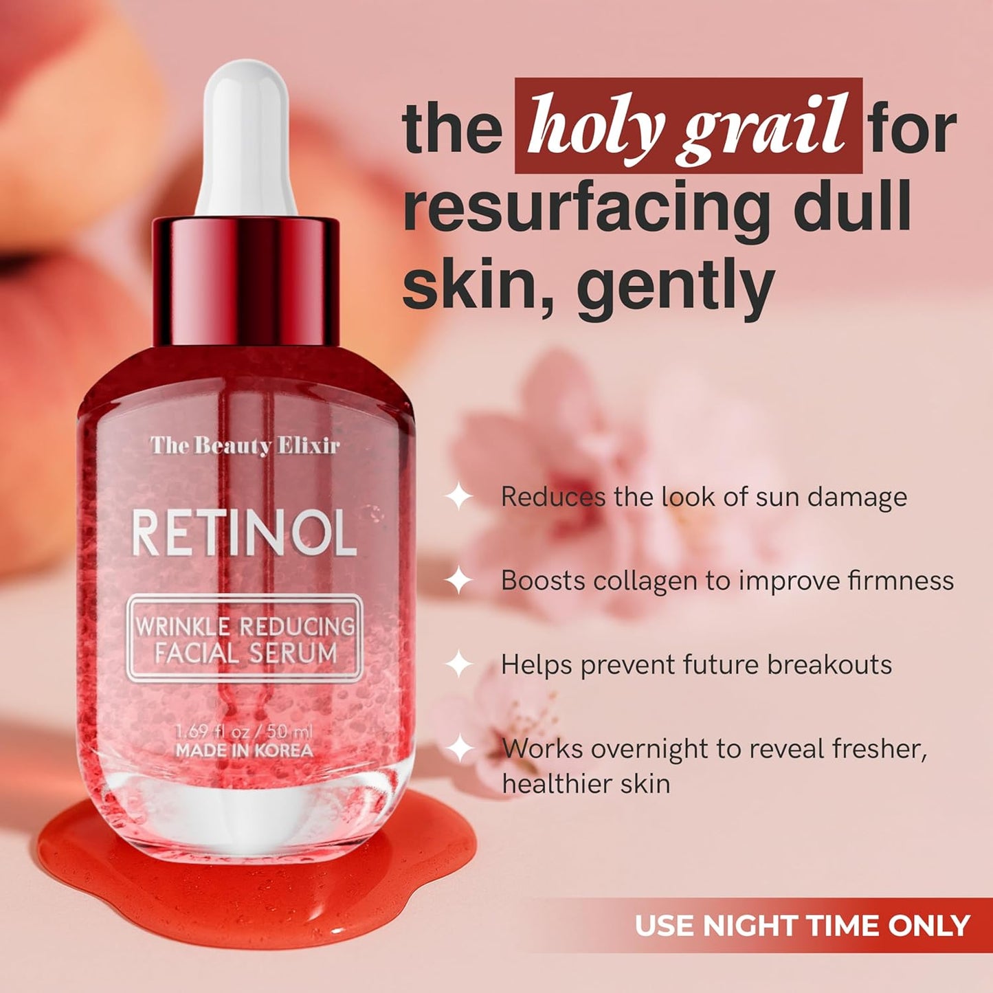 Retinol Serum For Face - Dermatologist Tested, Anti-Aging, Fine Lines & Wrinkles & Post-Acne Marks Treatment - Clean Beauty, Cruelty-Free Korean Skin Care for All Skin Types - 1.69oz