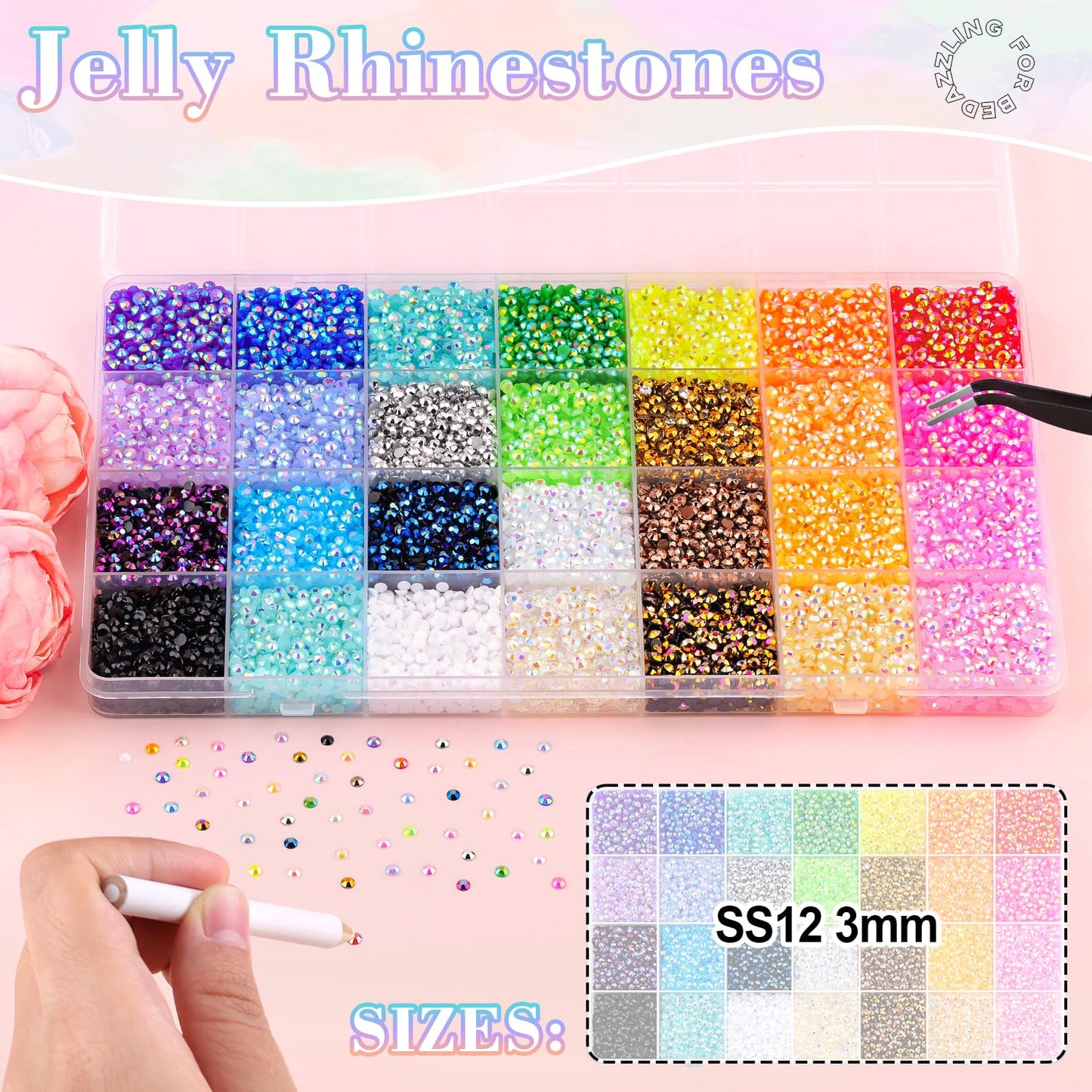 30000Pcs Resin Rhinestones with B7000 Jewelry Glue for Crafting, Multicolors 3mm Non Hotfix Flatback Gems, Bedazzling Crystal for DIY Crafts Clothing Tumblers Mugs Shoes Fabric Decor Nail Art