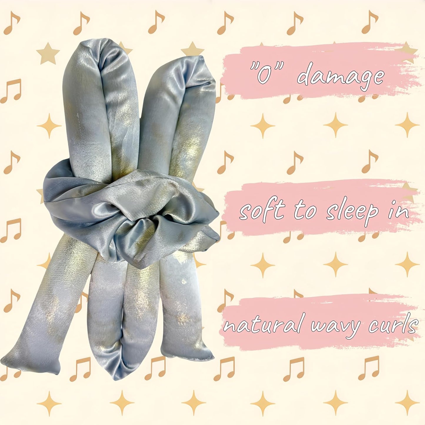 Serenade Sparkling Satin Heatless Curls Overnight, Heatless Hair Clurer Curling Rod Headband, No Heat Curling Rod Hair Roller for Women and Girls to sleep in, Blue