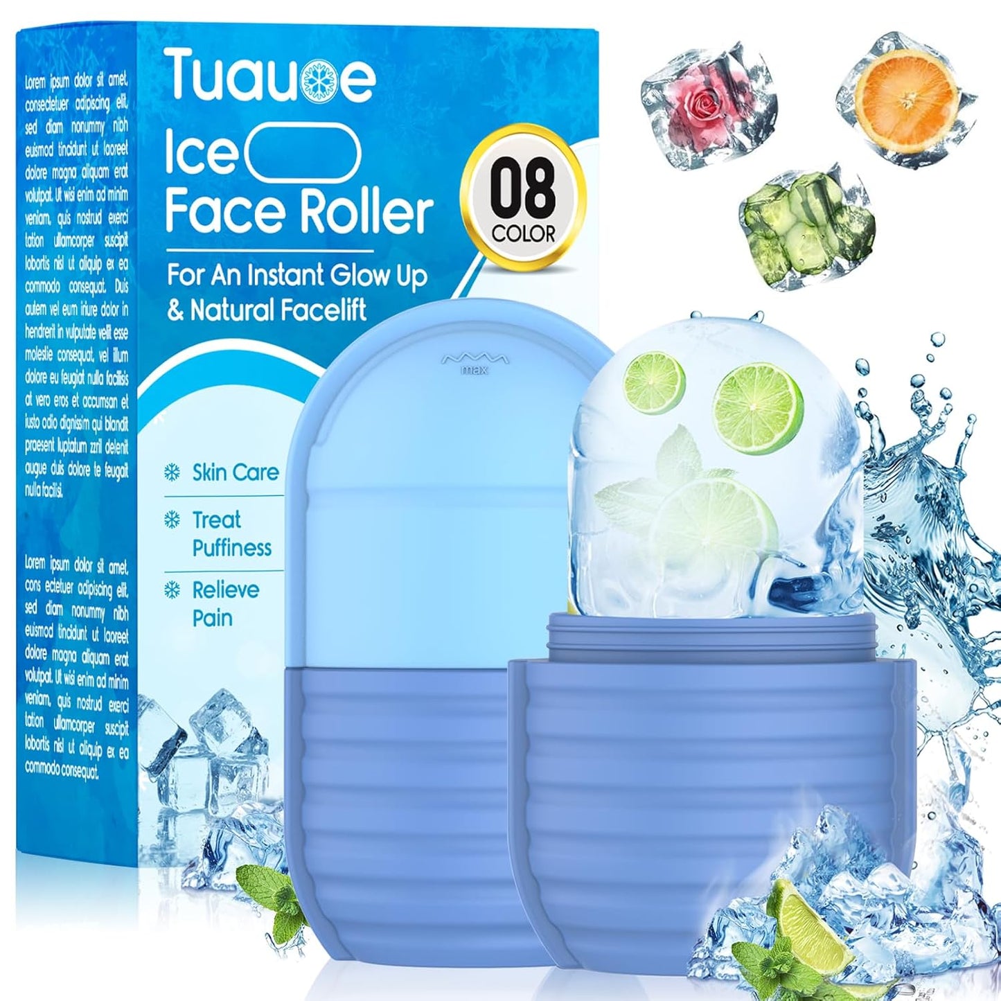 1Pcs Ice Roller for Face, Ice Face Roller, Reusable Silicone Ice Mold for Face, Facial Beauty Ice Roller Skin Care Tools for Shrink Pores Anti Wrinkle Reduce Puffiness (Blue)