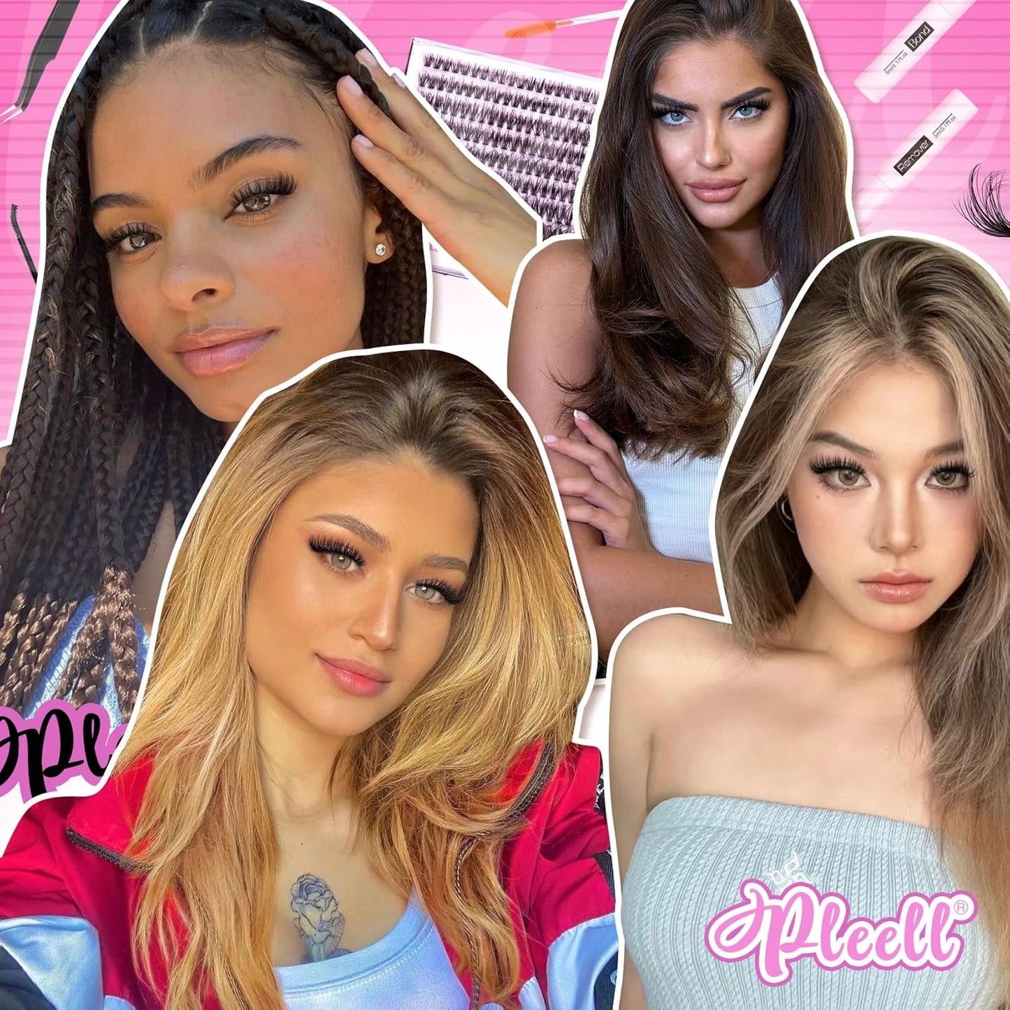 Fluff Lash Extension Kit Wispy Eyelash Extension Kit 10-18MM Natural Lash Clusters 180PCS Cluster Eyelash Extensions with Lash Bond and Remover and Lash Applicator DIY Lashes Extension by Pleell