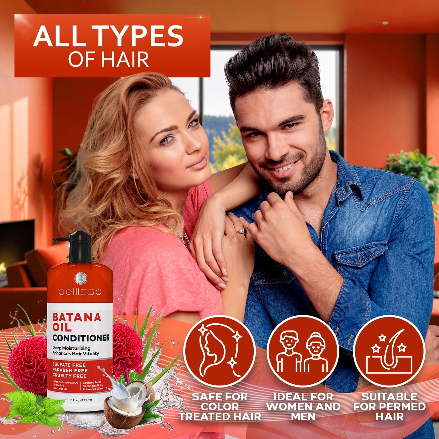 BELLISSO Batana Oil Conditioner for Women and Men - Sulfate Free, Volumizing Treatment for Thinning Hair - Thickening, Volume Boost - 16 Fl Oz