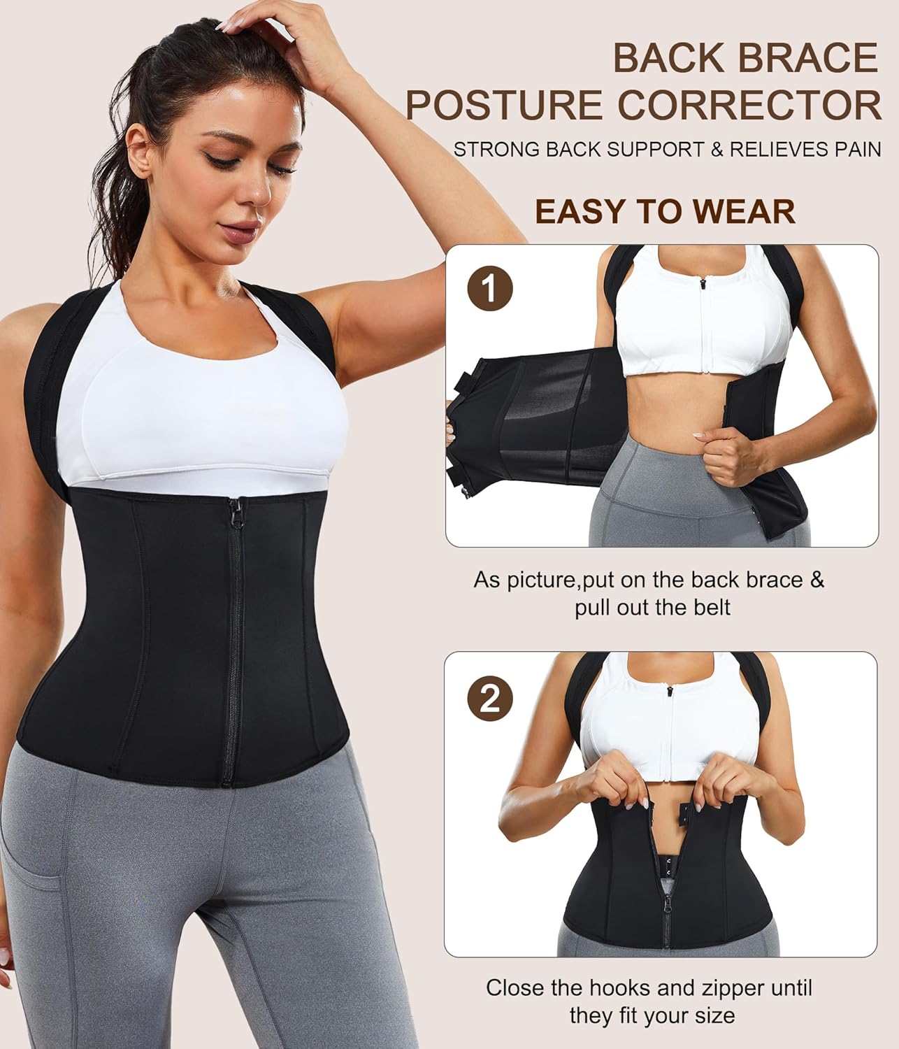 URSEXYLY Women Back Braces Posture Corrector Waist Trainer Vest Tummy Control Body Shaper for Spinal Neck Shoulder and Upper Back Support (L, Black)
