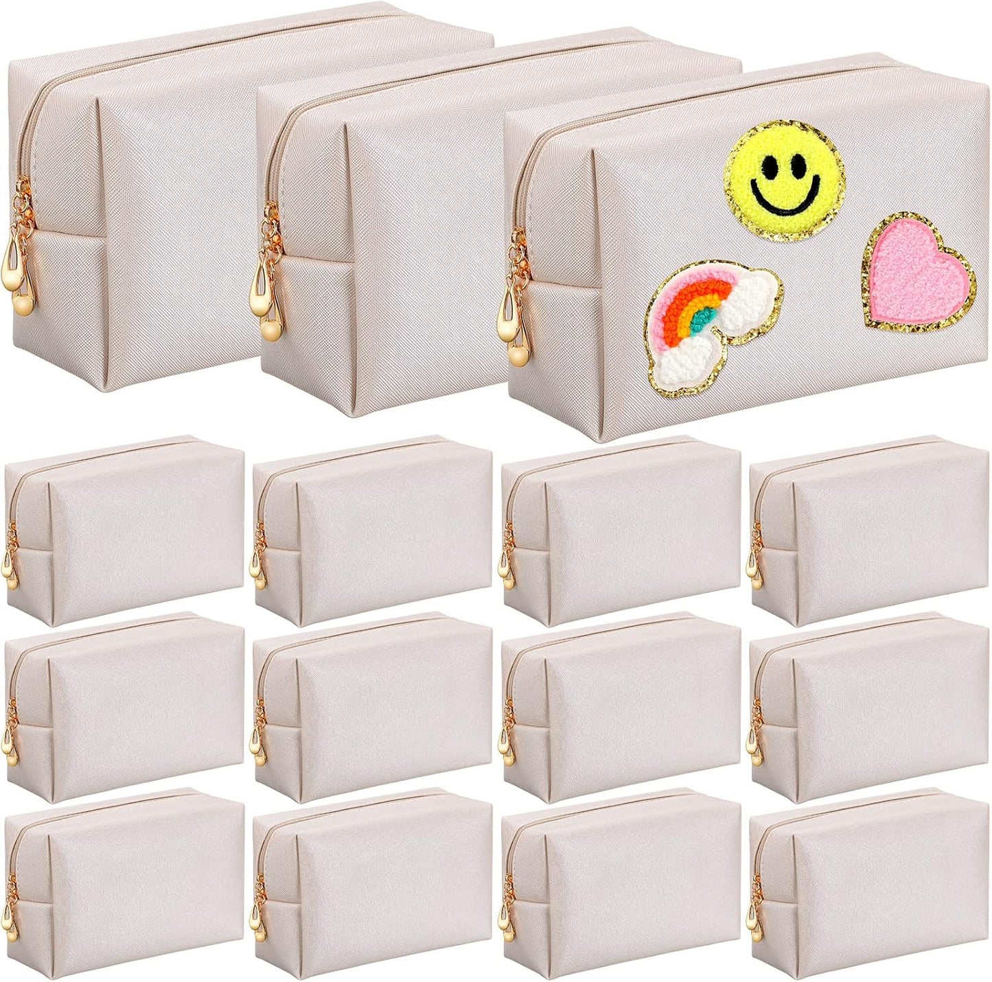 Kigeli 15 Pcs Aesthetic Makeup Bags PU Leather Cosmetic Pouches Waterproof Plain Toiletry Bags Makeup Pouches Bulk for Women Party Gift Travel Storage Organizer(Ivory White)