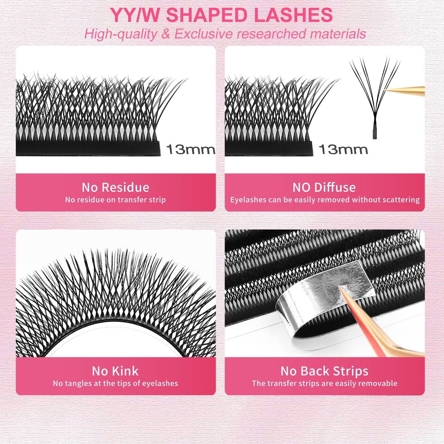 Lash Extensions Double Tips 4D Eyelash Extensions W Shape 0.07mm Thickness C Curl 15mm Premade Fans Easy Fan Volume Lashes Matte Black Crisscross(W-4D-Double Tips-0.07-C,15mm)