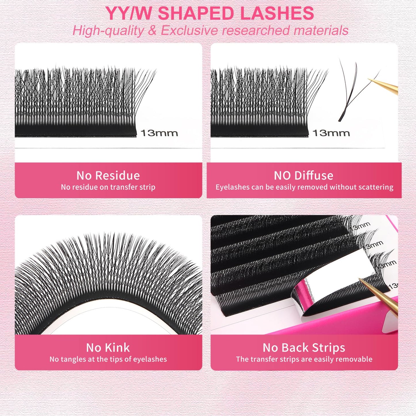 Lash Extensions Three Core Tips 3D Eyelash Extensions W Shape 0.07mm Thickness D Curl 9mm Premade Fans Easy Fan Volume Lashes Matte Black Crisscross(W-3D-Three Core-0.07-D,9mm)