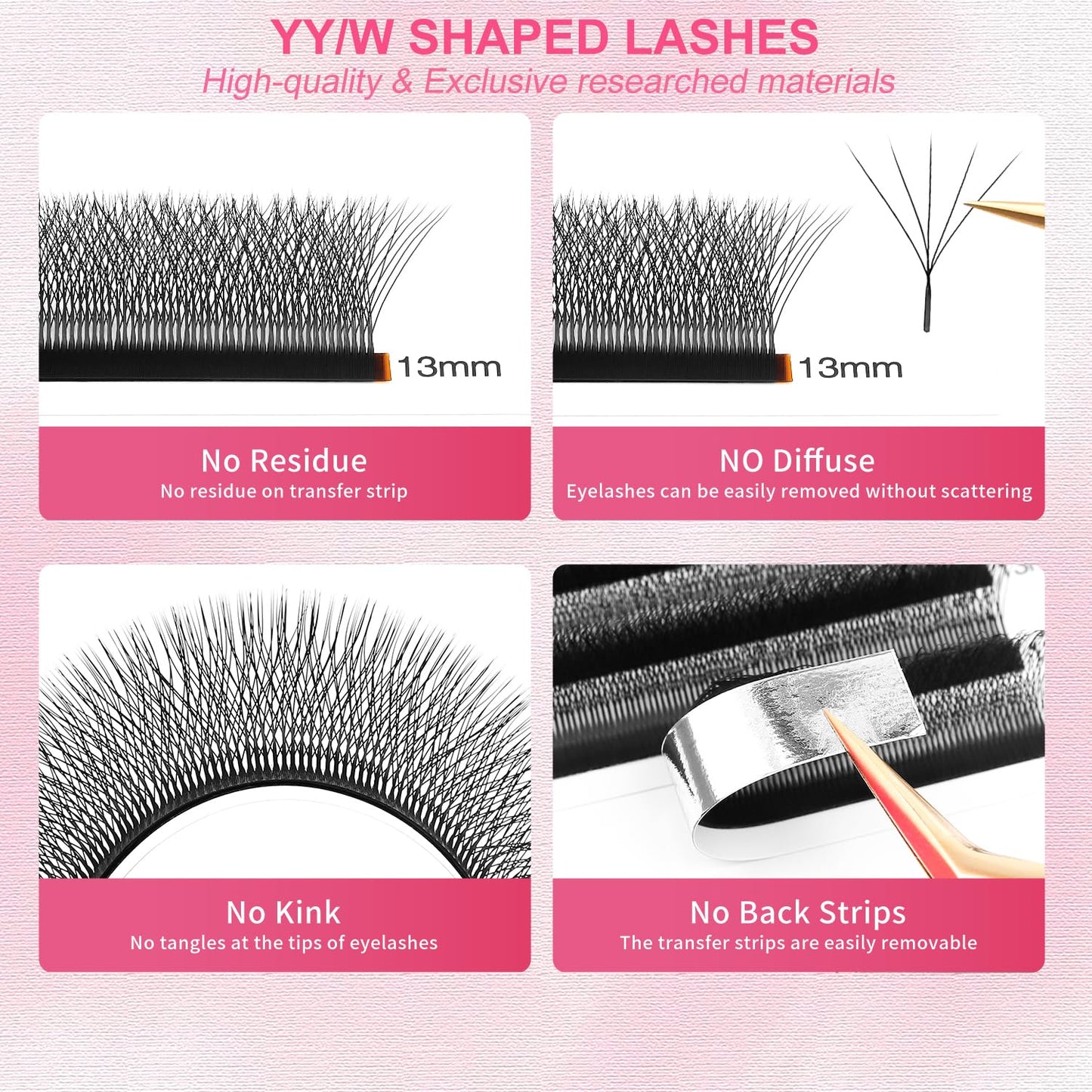 W Lash Extensions Supplies 5D Eyelash Extensions W Shape 0.07mm Thickness D Curl 13mm Premade Fans Easy Fan Lashes Volume Matte Black 12 Rows Crisscross Eye Lashes(W-5D-0.07-D,13mm)