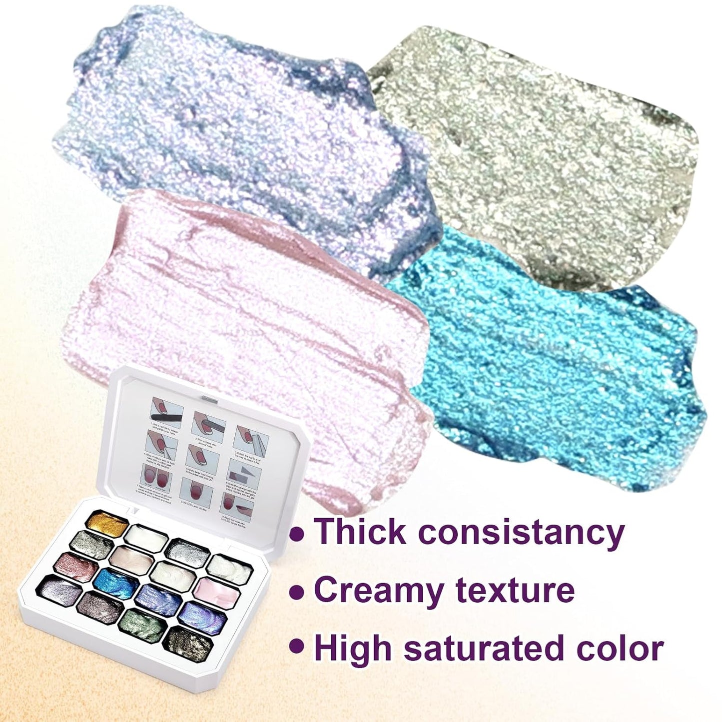 Gradient Painting Gel, 16 Gliter Colors Ombre Gel Nail Polish for Pigment Pat Silver&Gold Pink Blue Aurora color Bright Nails, French Manicure DIY Nail Art No-wipe Palette for Women