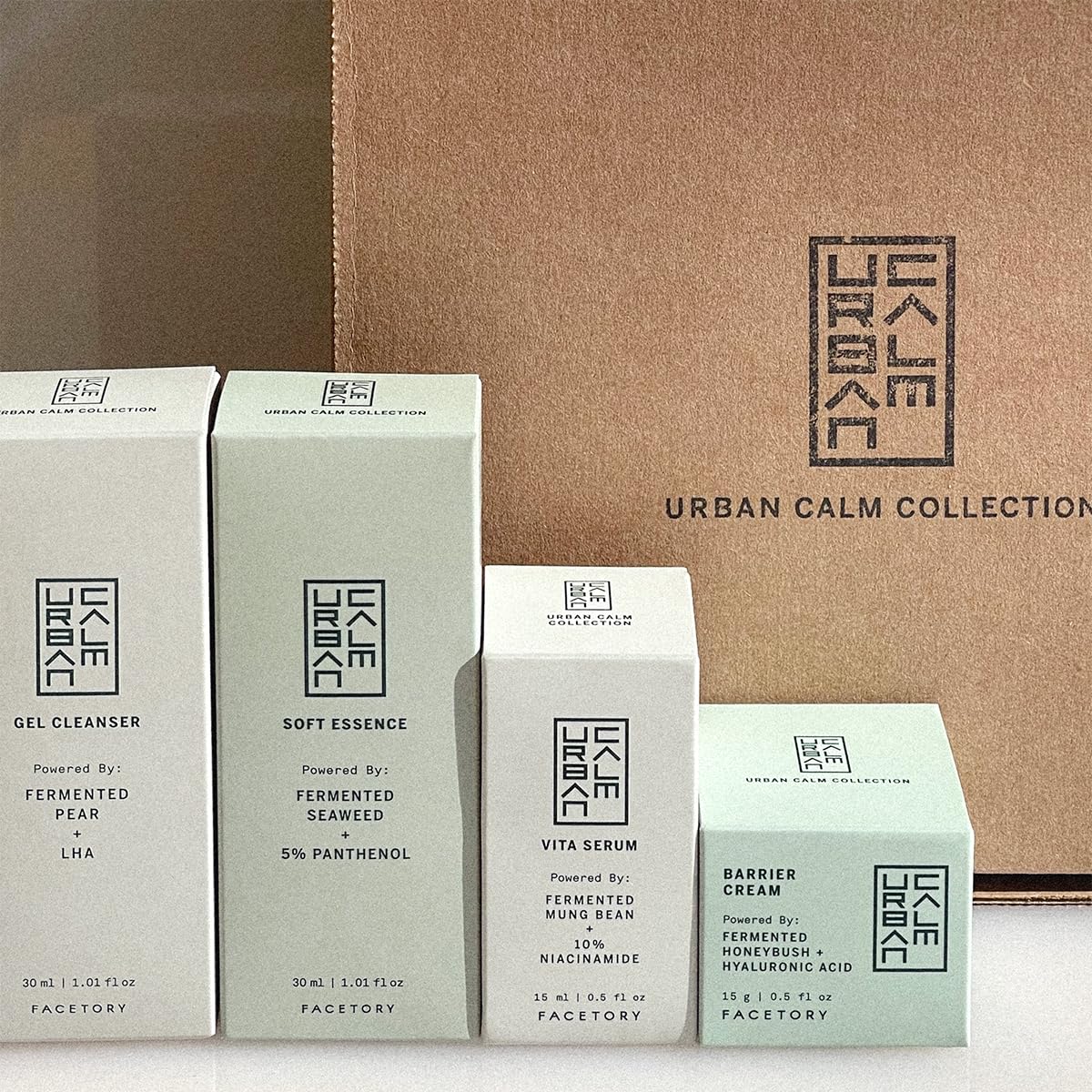 Urban Calm Discovery Bundle - Hydrating, Smoothing, Exfoliating, and Soothing Travel Size Skincare Set for All Skin Types - Fermented Skincare Products Include Cleanser, Essence, Serum, and Cream