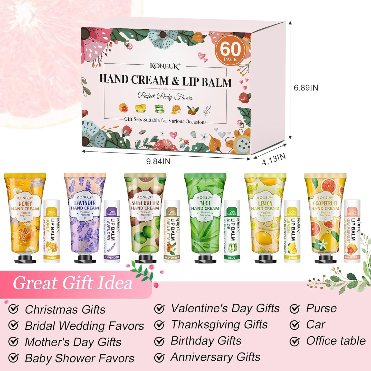 60 Pack Hand Cream Bulk and Lip Balm Bulk Sets, Bridal Shower Gifts, Bridesmaid Gifts and Baby Shower Party Favors for Guests, Employee Appreciation Gifts, Birthday Gifts and Small Gifts for Women