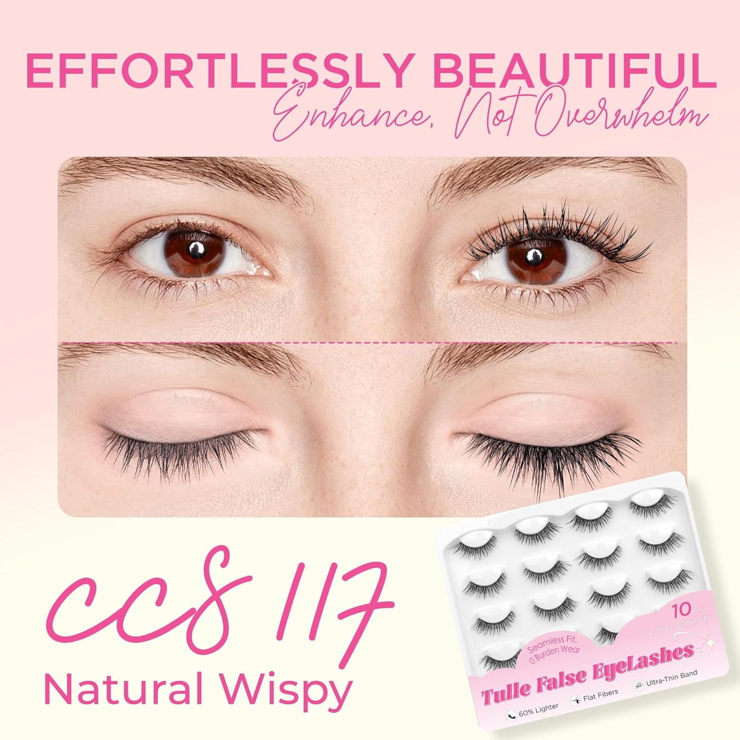 Bepholan Ultra-thin False Eyelashes False Lashes Natural look 100% Handmade Lash Strips Lightweight Lashes with Soft Clear Band(117)
