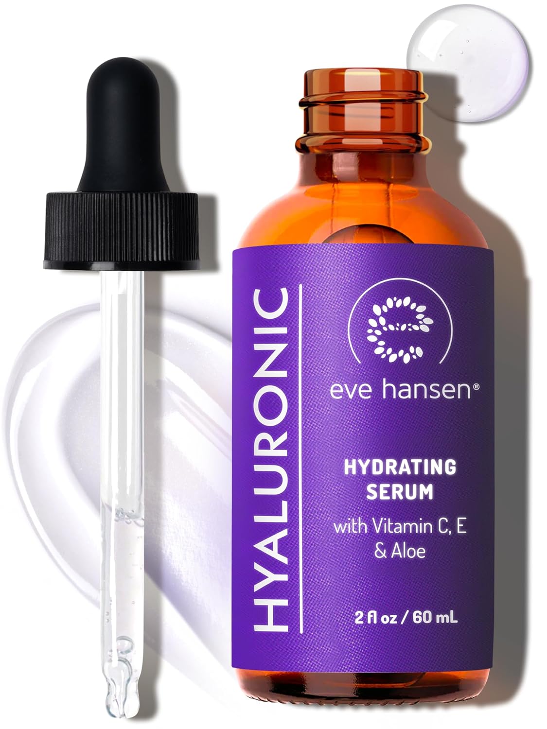Eve Hansen Hyaluronic Acid Serum for Face | Hydrating Serum with Vitamin C & E | Anti-Aging Facial Moisturizer for Plumping & Wrinkle Care | Vegan & Cruelty-Free | 2 oz