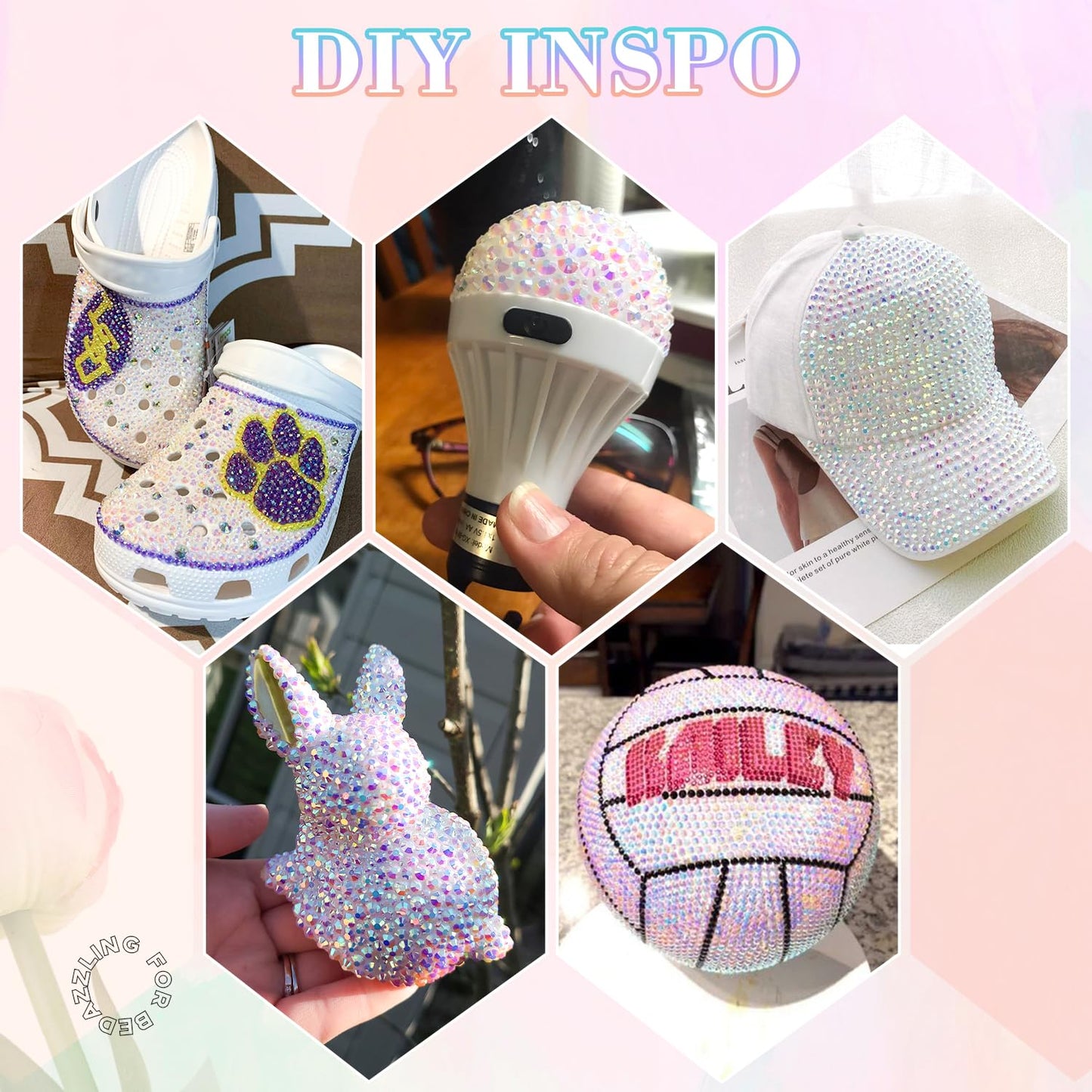 25000Pcs Resin Rhinestones with B7000 Jewelry Glue for Crafting, White AB 2-6mm Non Hotfix Flatback Gems, Bedazzling Crystal for DIY Crafts Clothing Tumblers Mugs Shoes Fabric Decor Nail Art