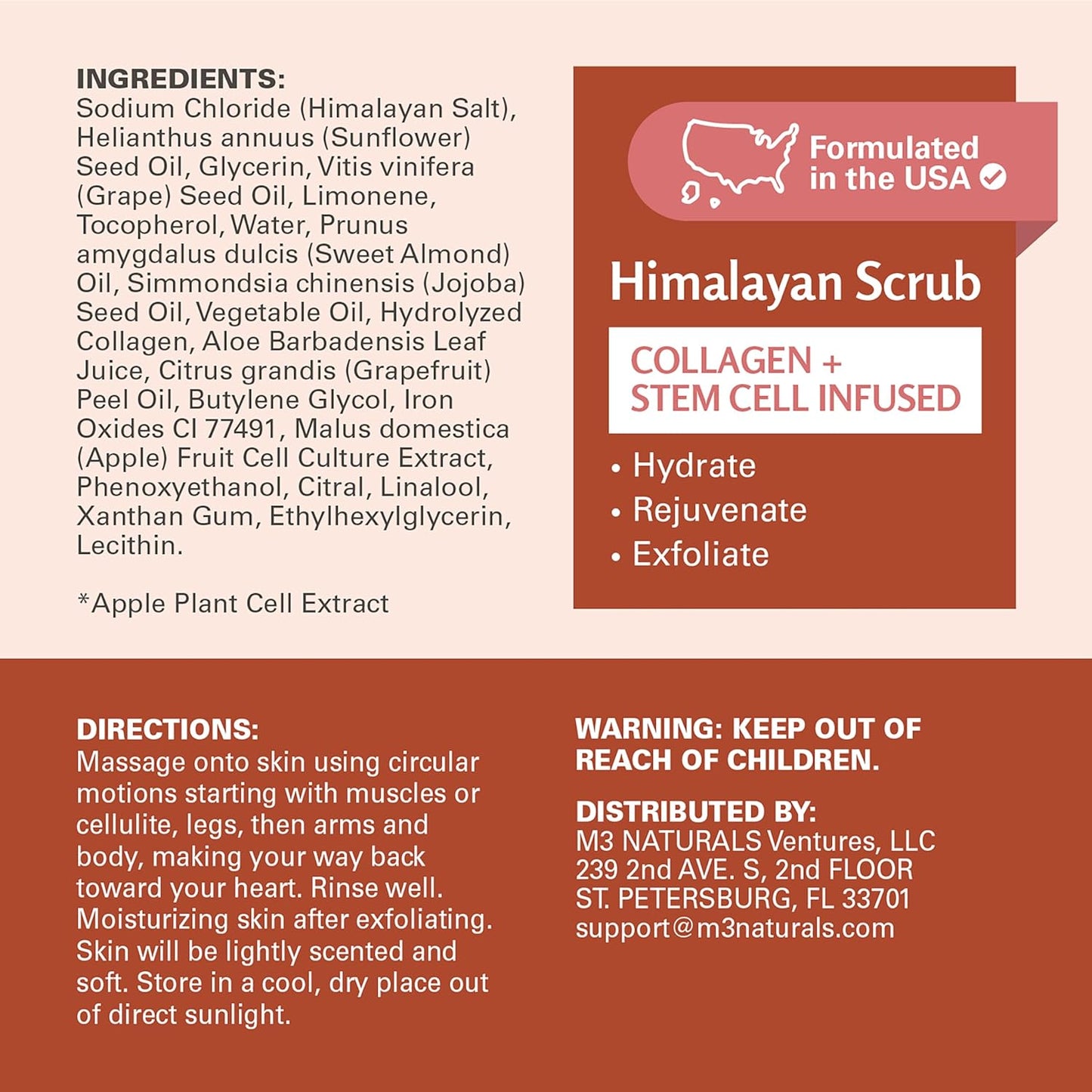 Himalayan Salt Scrub, Face, Foot, and Body Exfoliator with Collagen and Stem Cells, Exfoliating Scrub for Toning, Cellulite, and Skin Care by M3 Naturals