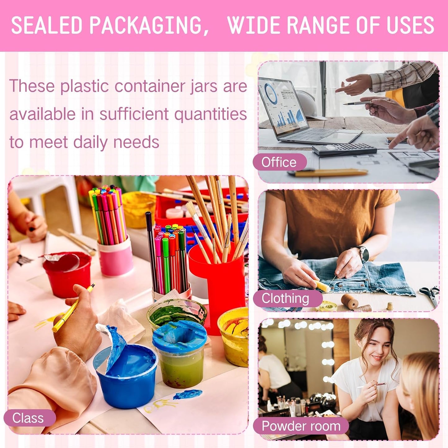 SATINIOR 100 Pcs Plastic Jars with Lids Small Containers Lids Wide Mouth Small Plastic Containers for Lotion Cream Rhinestones Body Butters Travel Storage(6 oz, Pink)