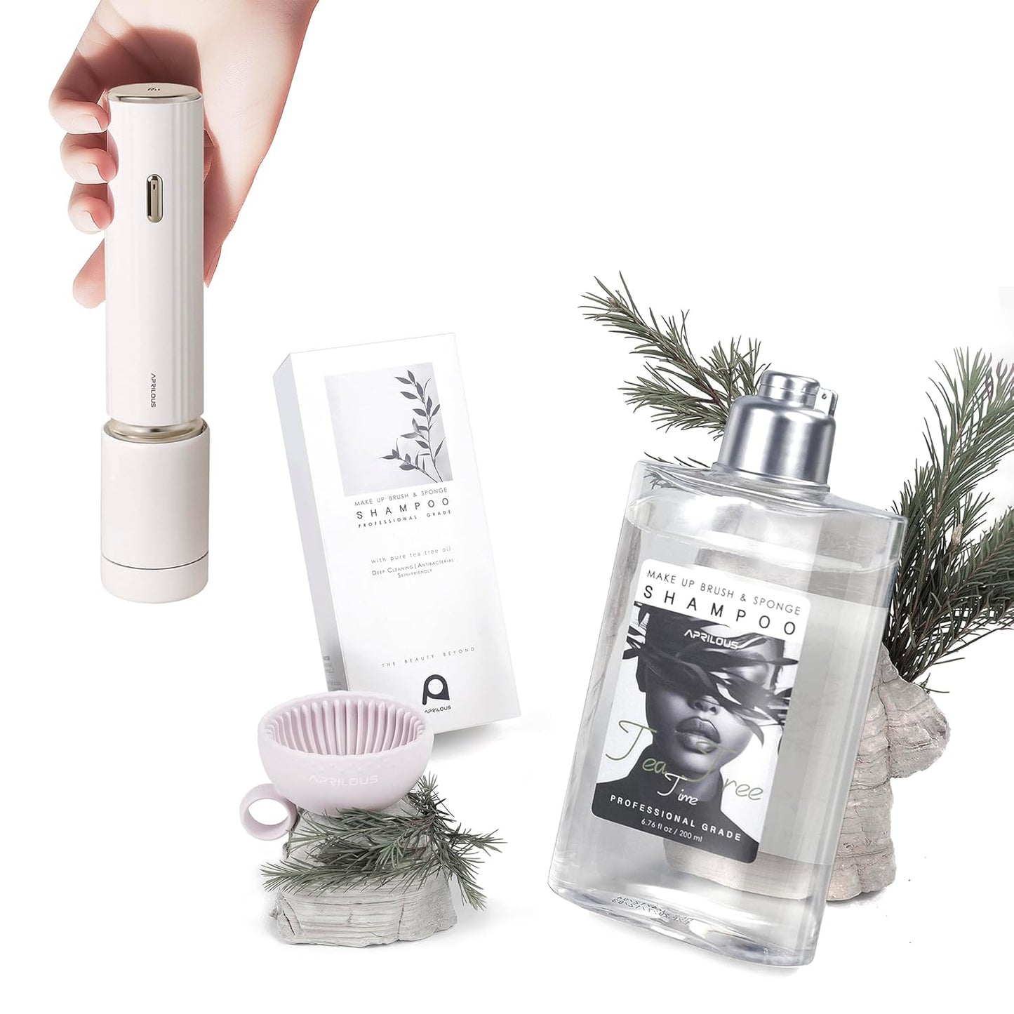 Electric Makeup Brush Cleaner Bundle with Tea Tree Oil Cleaner 6.76 fl.oz & Silicone Mat