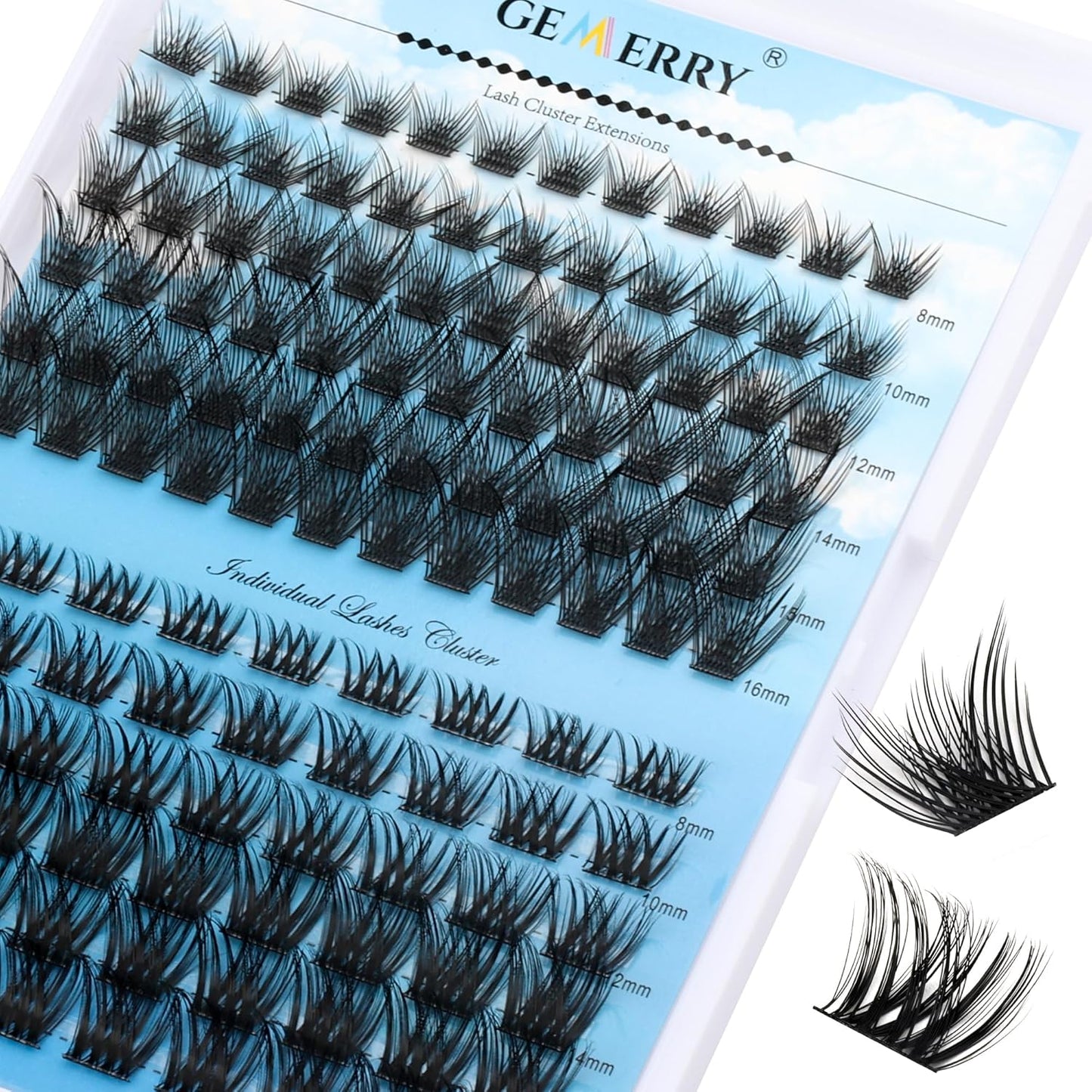 Cluster Lashes GEMERRY Lash Clusters Fluffy Individual Lashes Two Styles Eyelash Clusters Wide Stem Soft Wispy Eyelash Extension Clusters DIY at Home(Forest/Ocean-0.07-D-8-16MIX)