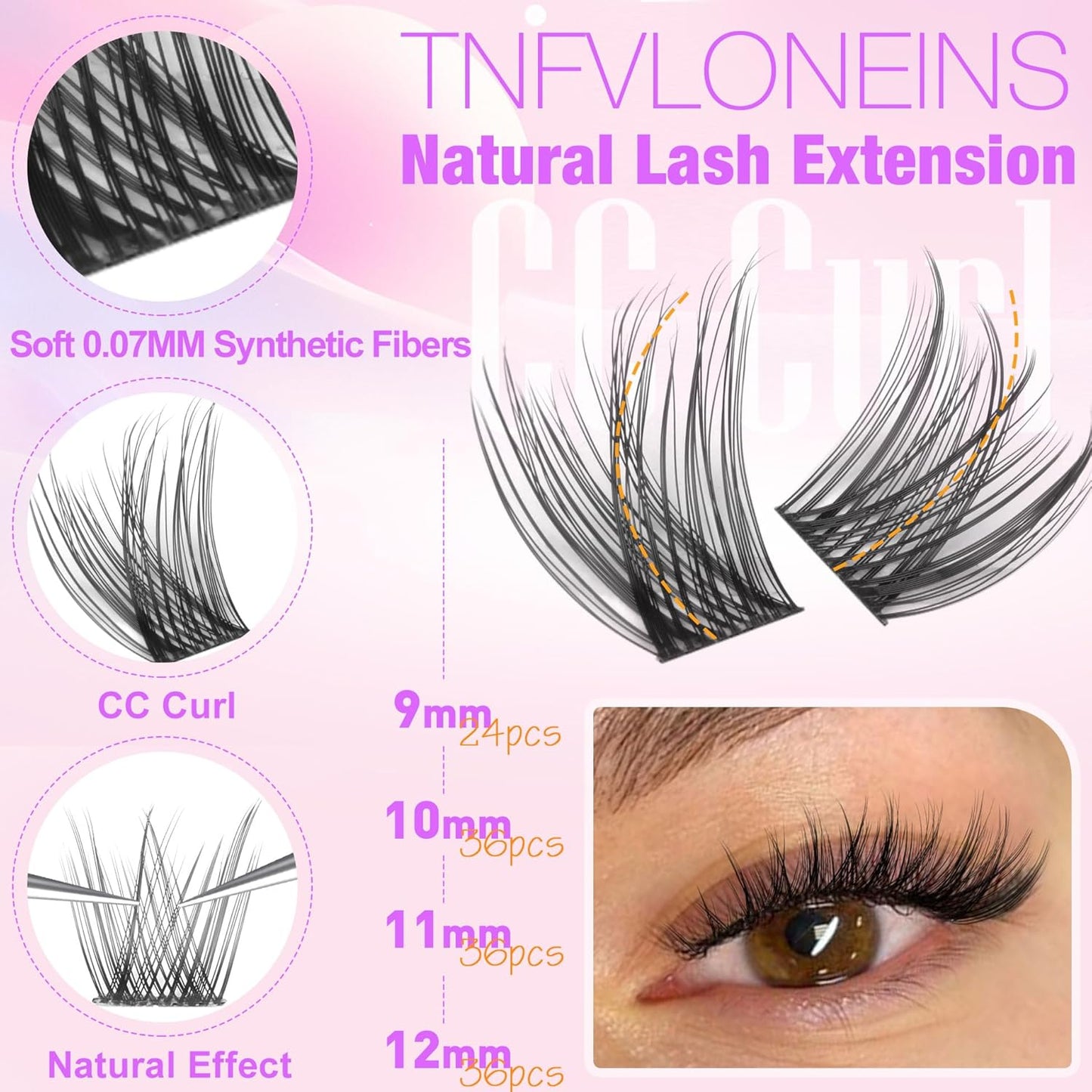 Natural Lash Clusters Kit Natural Eyelash Clusters C Curl Lash Extension Kit 8-16mm Eyelash Extension Kit DIY Individual Lashes Cluster Eyelash Extensions with Lash Remover by TNFVLONEINS