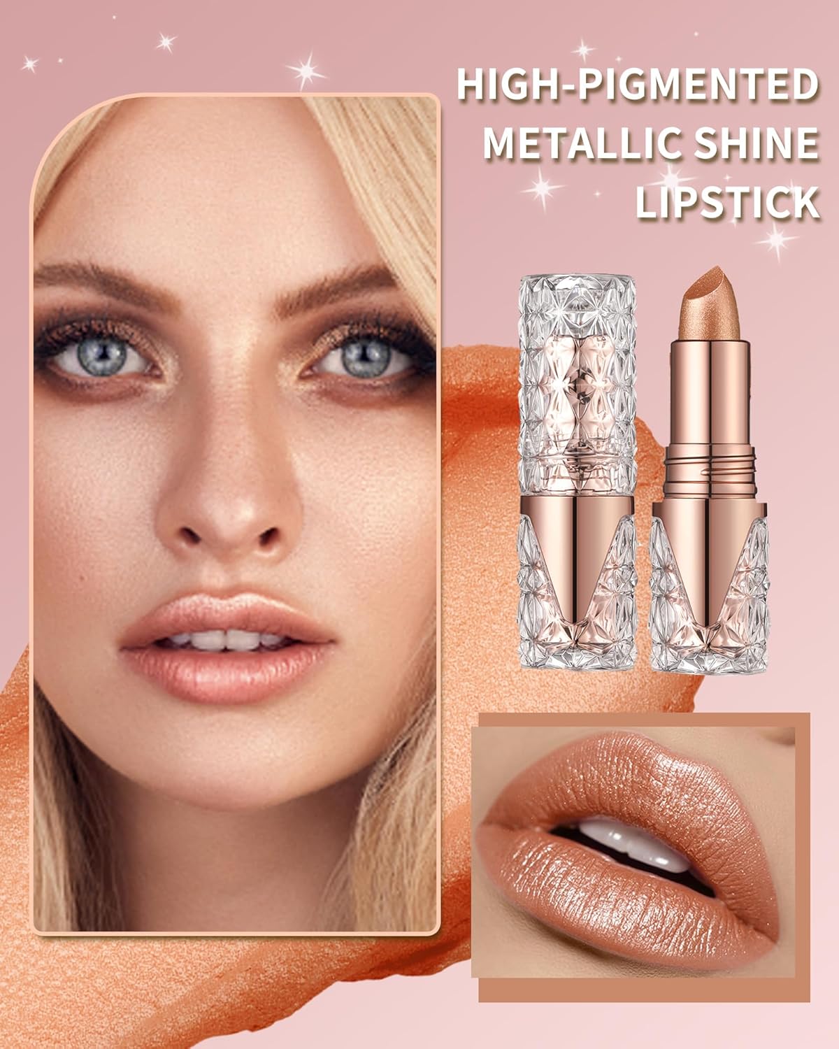 Glitter Metallic Shimmer Brown Lipstick Long Lasting,Diamond High Pigmented Nude Red Metallic Matte Liquid Lipstick Non-Stick Lip Gloss,Transferproof Lip Color Lip Stick Makeup for Women-05