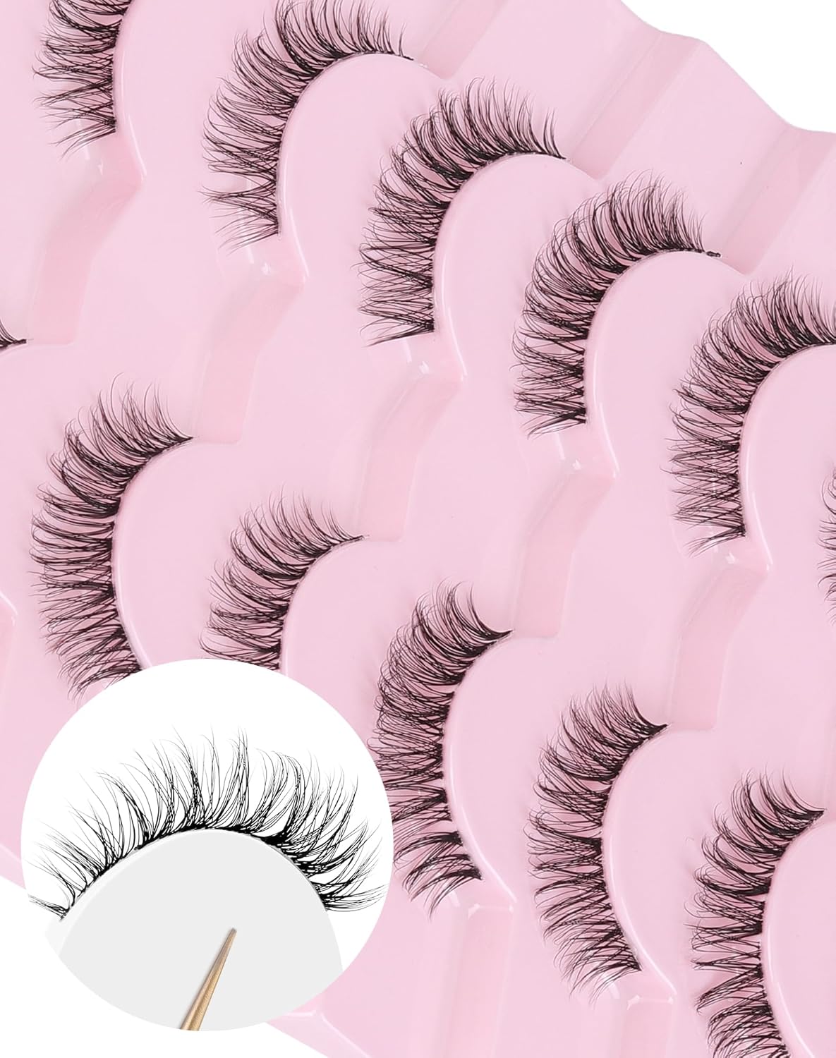 Short Eyelashes Natural Look Wispy Lashes Natural Fake Lashes C Curl Eye Lashes Wispies Eyelashes Fluffy False Lashes Pack 7 Pairs