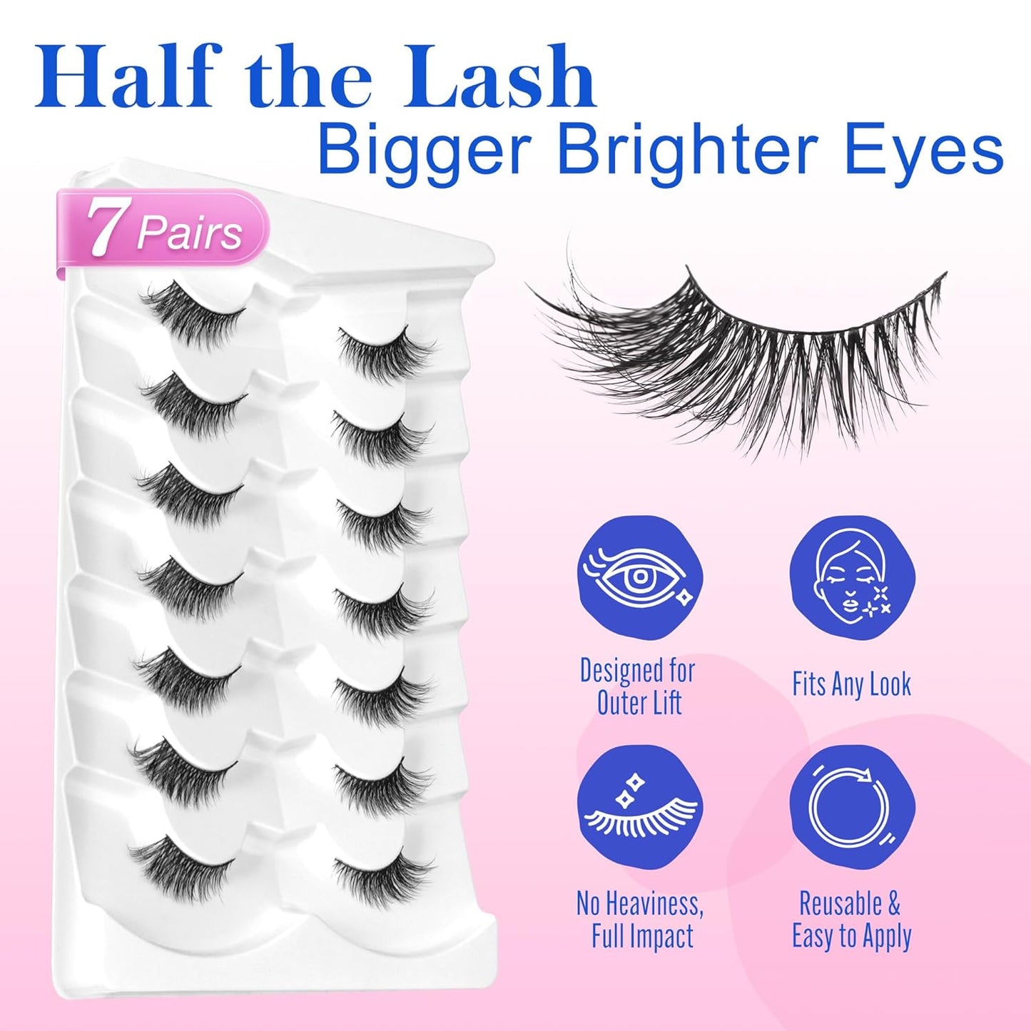 Bepholan Half False Eyelashes Natural Look 3D Cat Eye Lashes 7 Pair Thin Soft Clear Band Cat Eye Lashes Fluffy Faux Mink Eyelashes Easy to Apply(BH306)