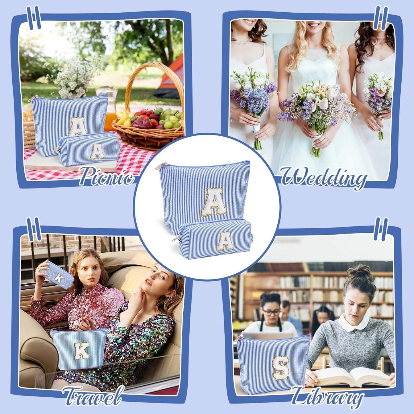 YOOLIFE Initial Makeup Bag Gifts - 2 Pieces Make Up Bag Makeup Pouch Travel Makeup Bag Cosmetic Bags for Women Makeup Organizer Bag Small Makeup Brush Bag Women Gifts Daughter Gifts for Women Letter V