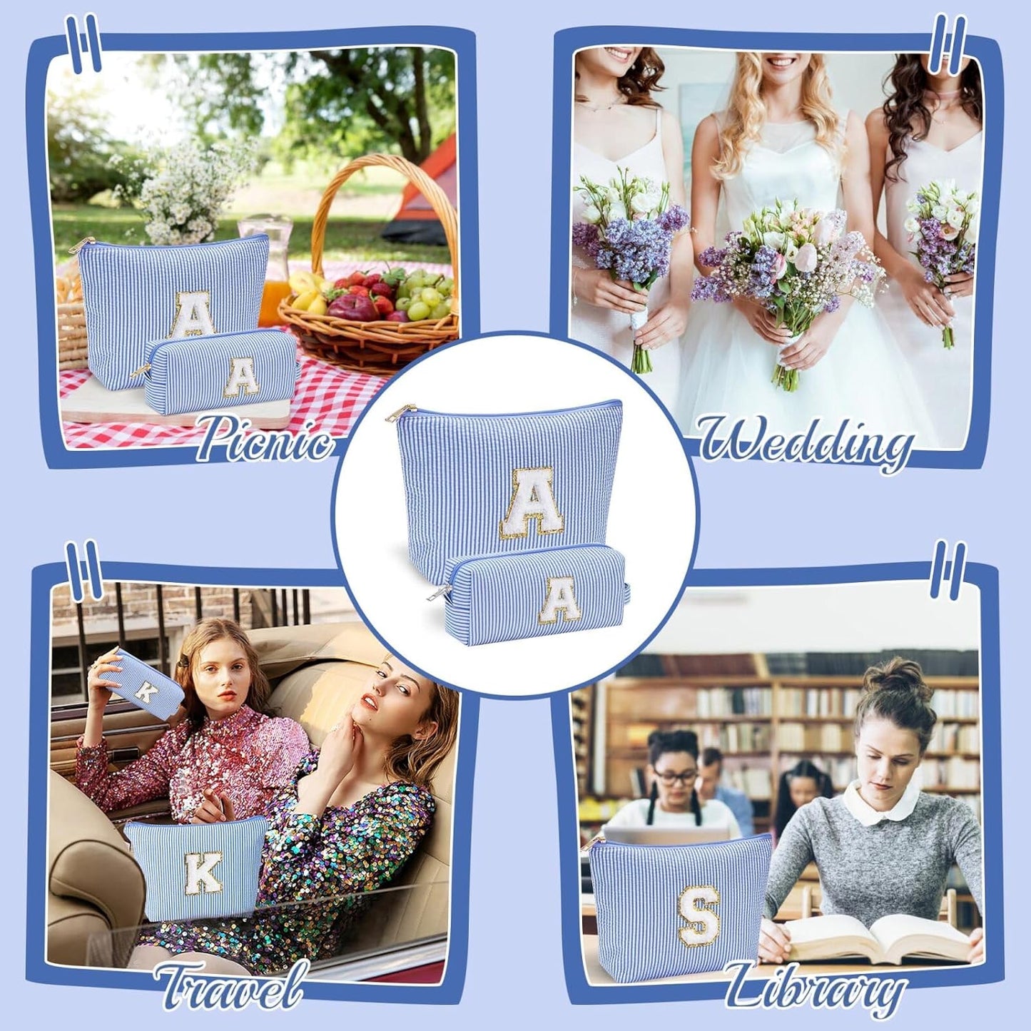 YOOLIFE Preppy Makeup Bag Travel Makeup Bag - Initial Cosmetic Bag Cute Makeup Bag Travel Essentials Small Makeup Bag with Zipper Makeup Bag Organizer Personalized Gifts for Her Preppy Stuff Letter P